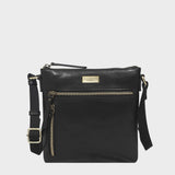 'RUE' Black Polished VT Real Leather Crossbody Bag
