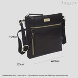'RUE' Black Polished VT Real Leather Crossbody Bag
