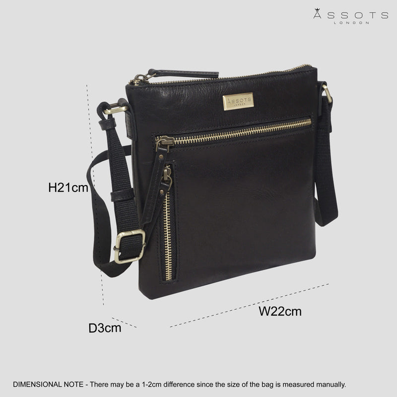'RUE' Black Polished VT Real Leather Crossbody Bag