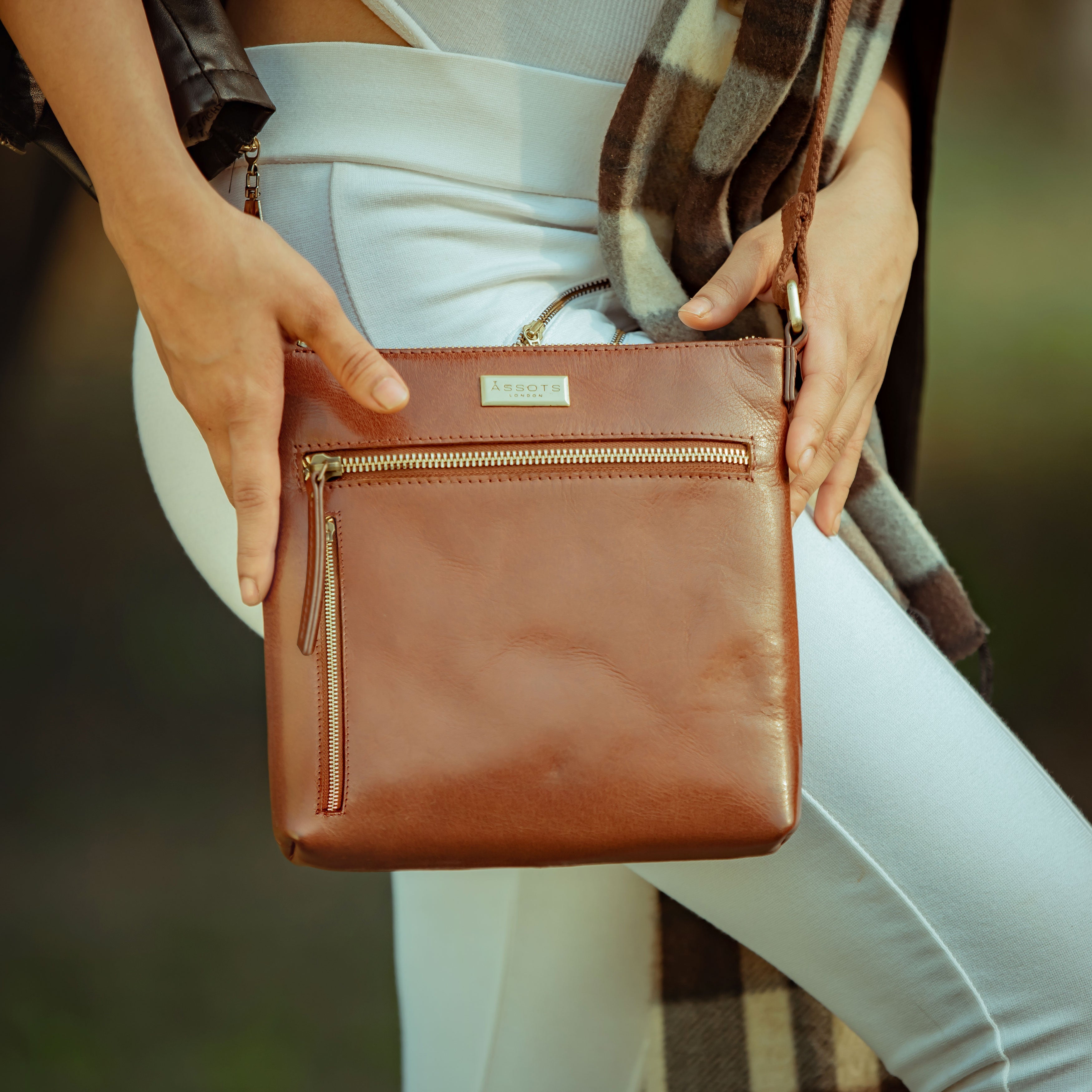 'RUE' Brown Polished VT Real Leather Crossbody Bag