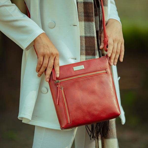 'RUE' Chilli Pepper Waxy VT Real Leather Crossbody Bag