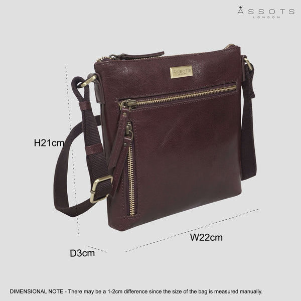 'RUE' Plum Waxy VT Real Leather Crossbody Bag