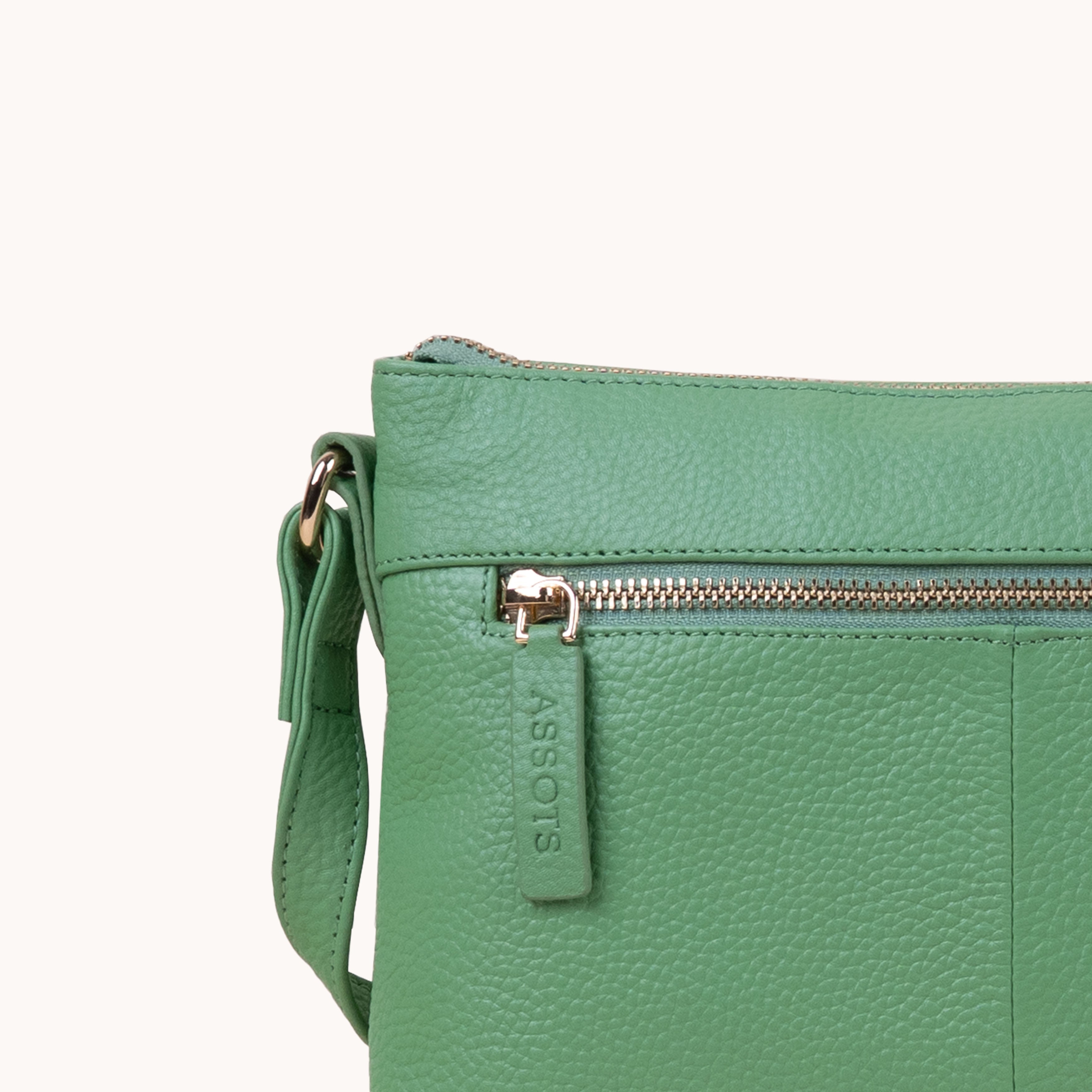 'BECKY' Matcha Green Pebble Grain Real Leather Crossbody Bag