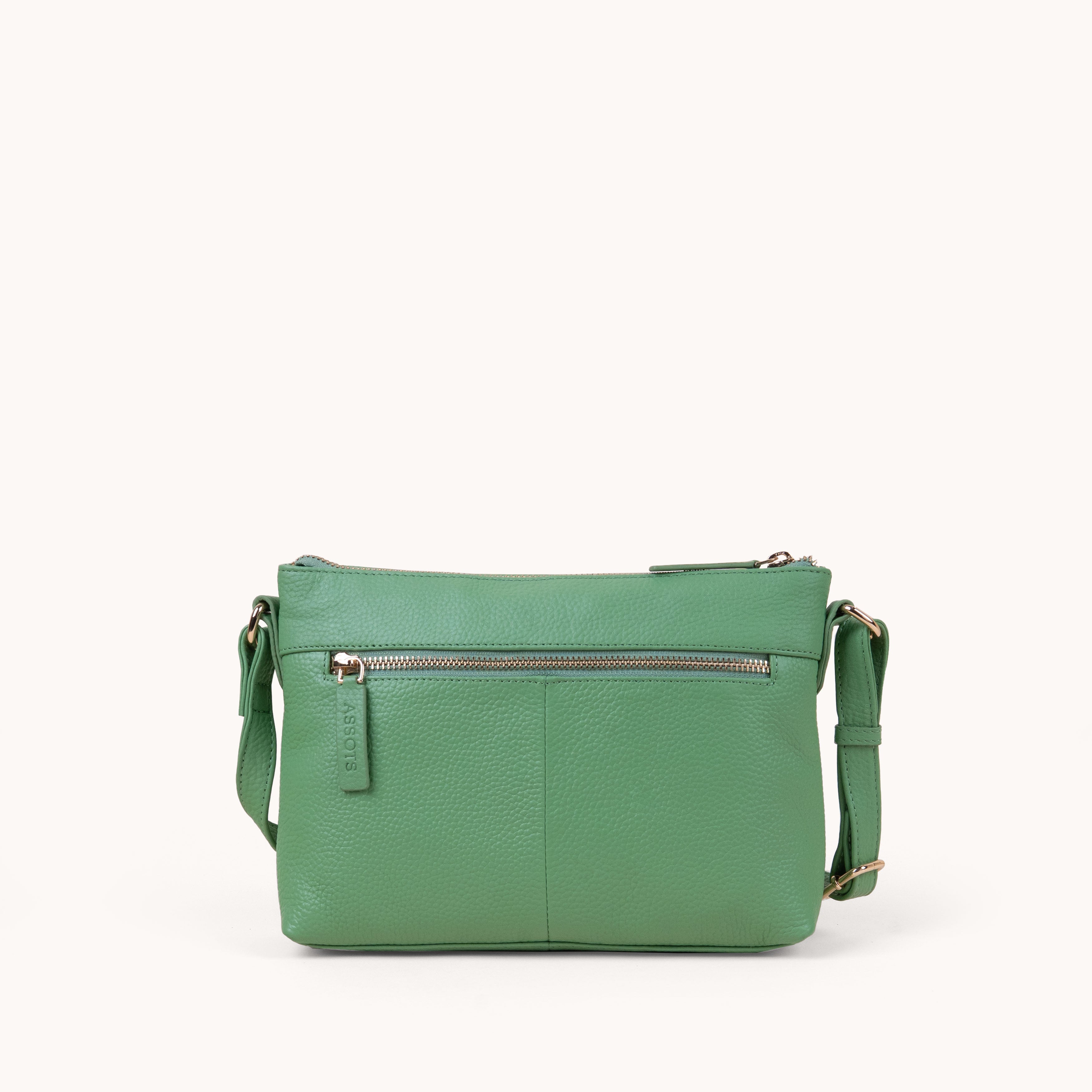 'BECKY' Matcha Green Pebble Grain Real Leather Crossbody Bag