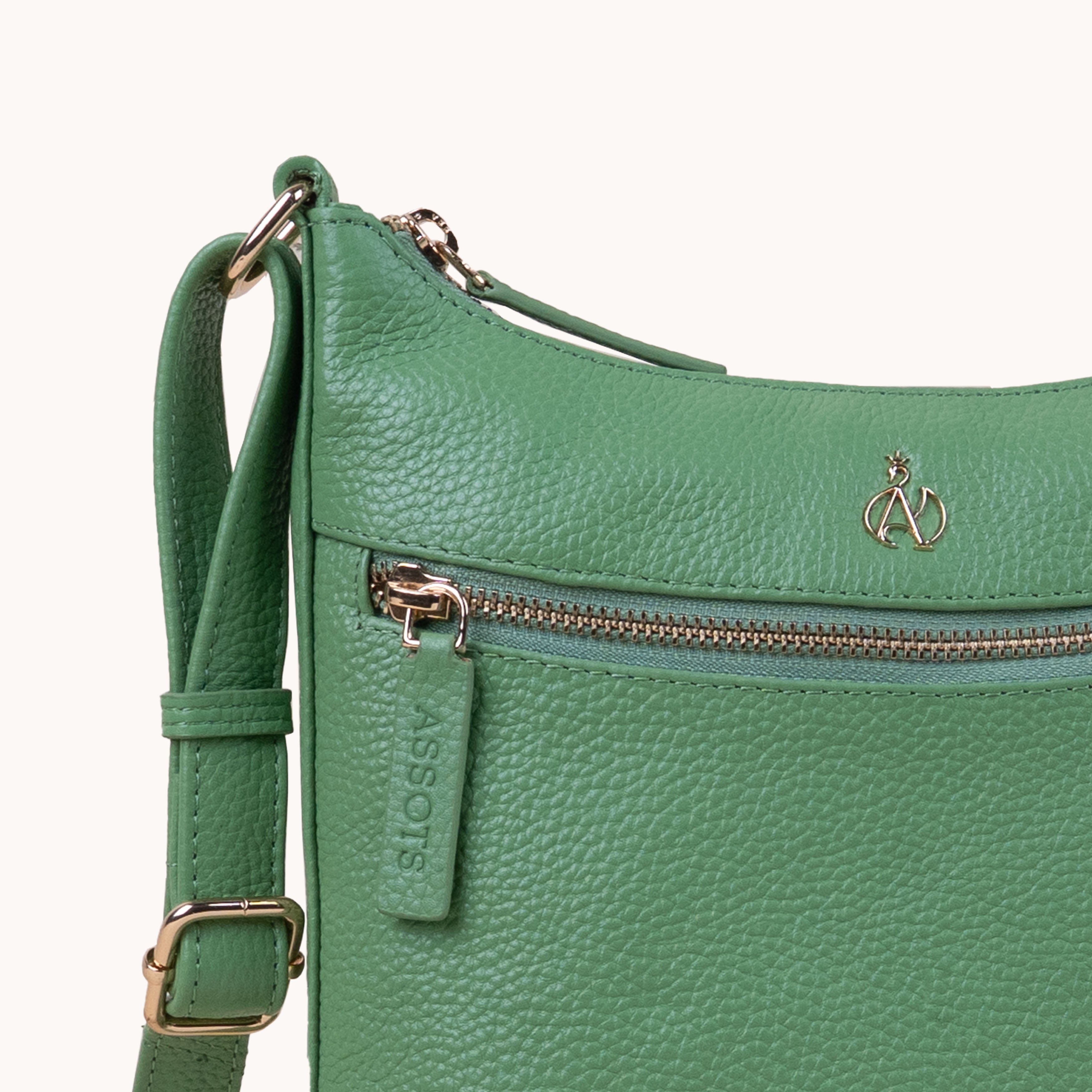 'SALLY' Matcha Green Pebble Grain Real Leather Crossbody Bag