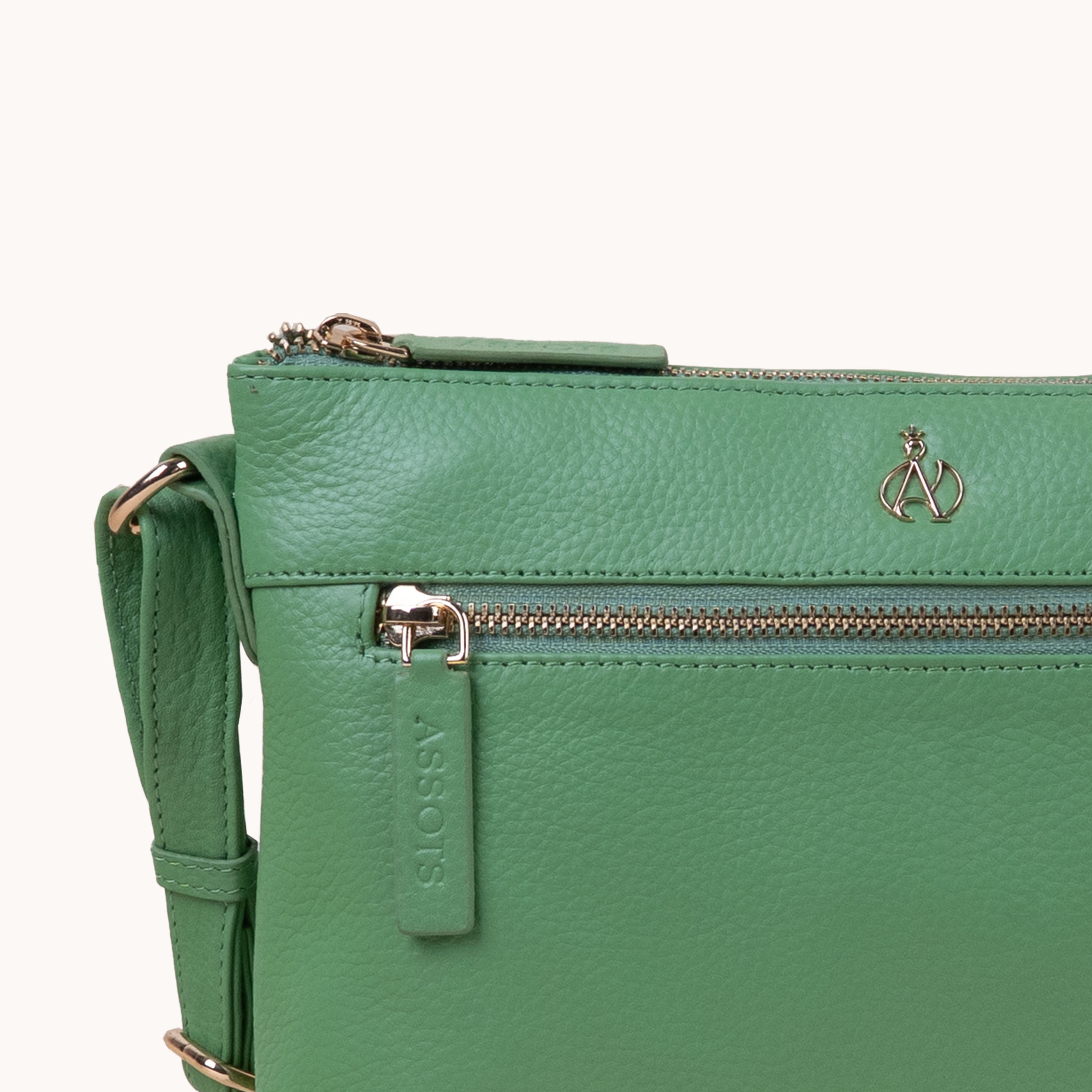 'BECKY' Matcha Green Pebble Grain Real Leather Crossbody Bag