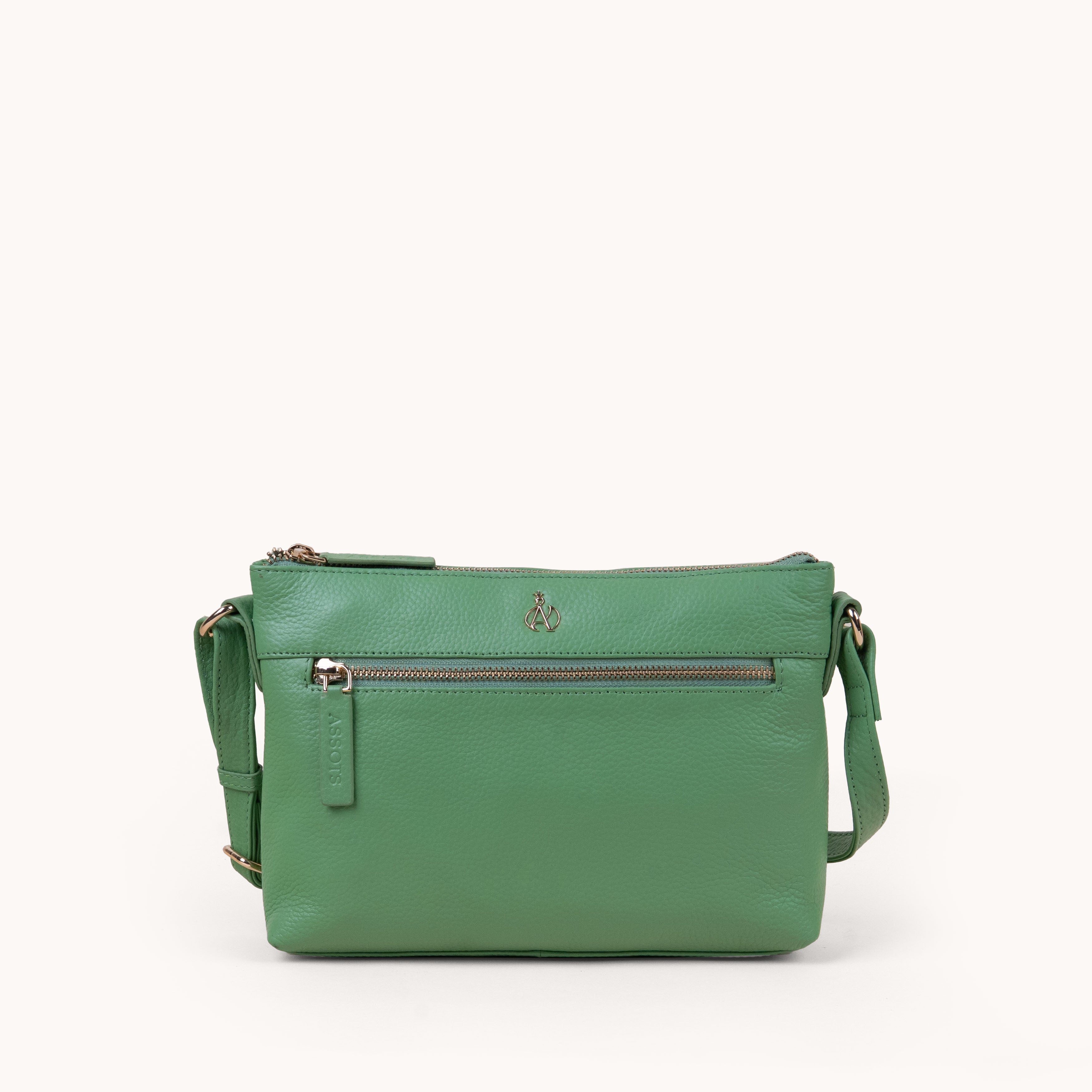 'BECKY' Matcha Green Pebble Grain Real Leather Crossbody Bag