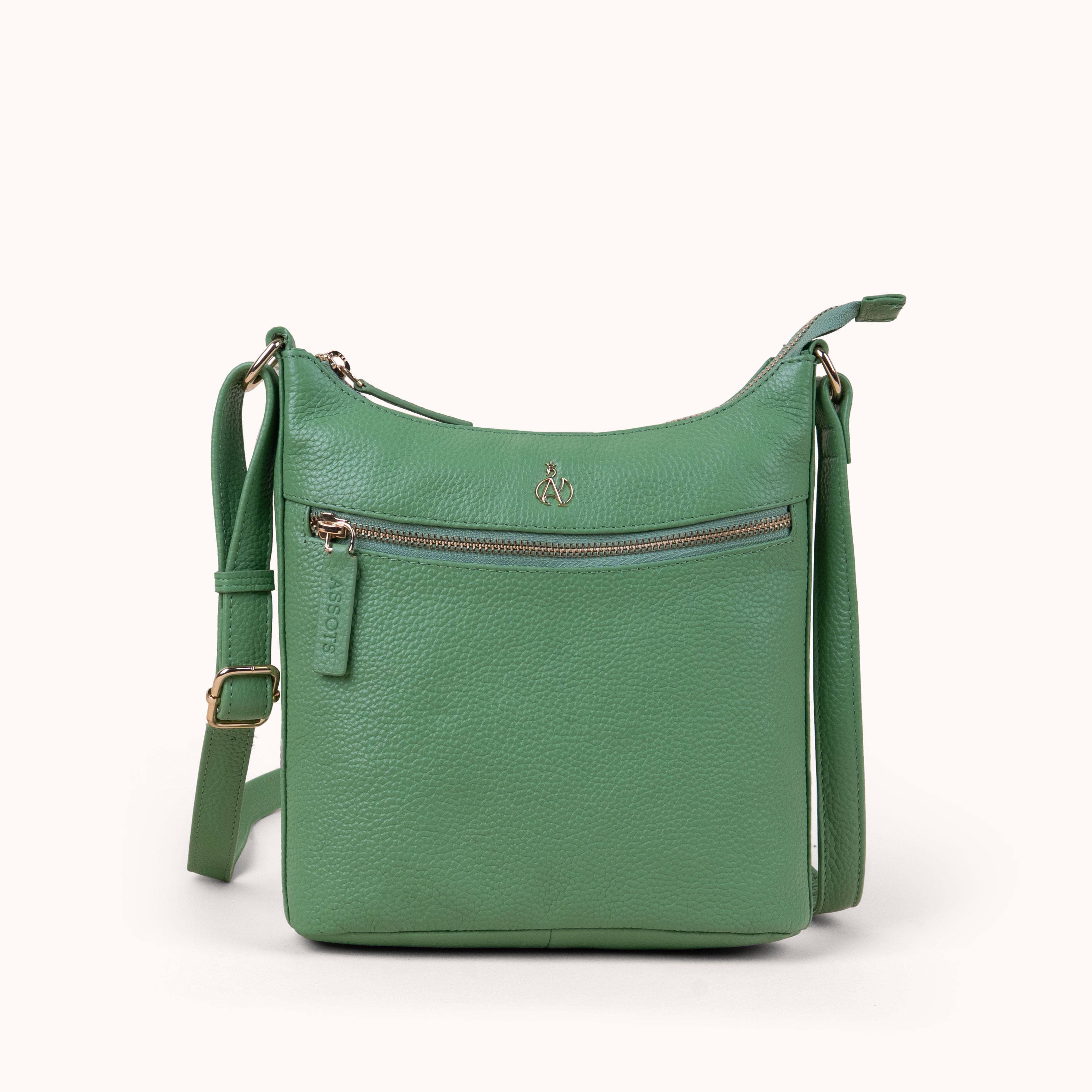 'SALLY' Matcha Green Pebble Grain Real Leather Crossbody Bag