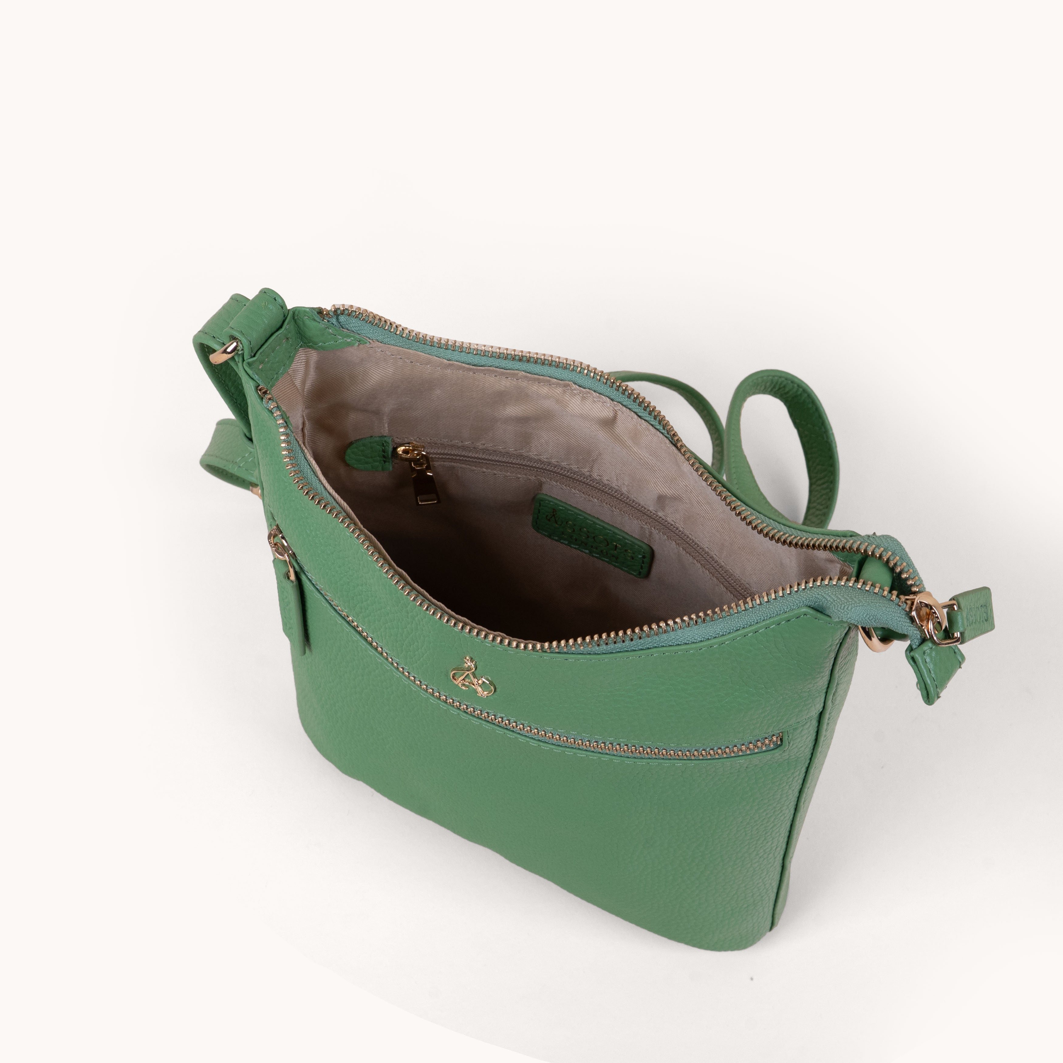 'SALLY' Matcha Green Pebble Grain Real Leather Crossbody Bag