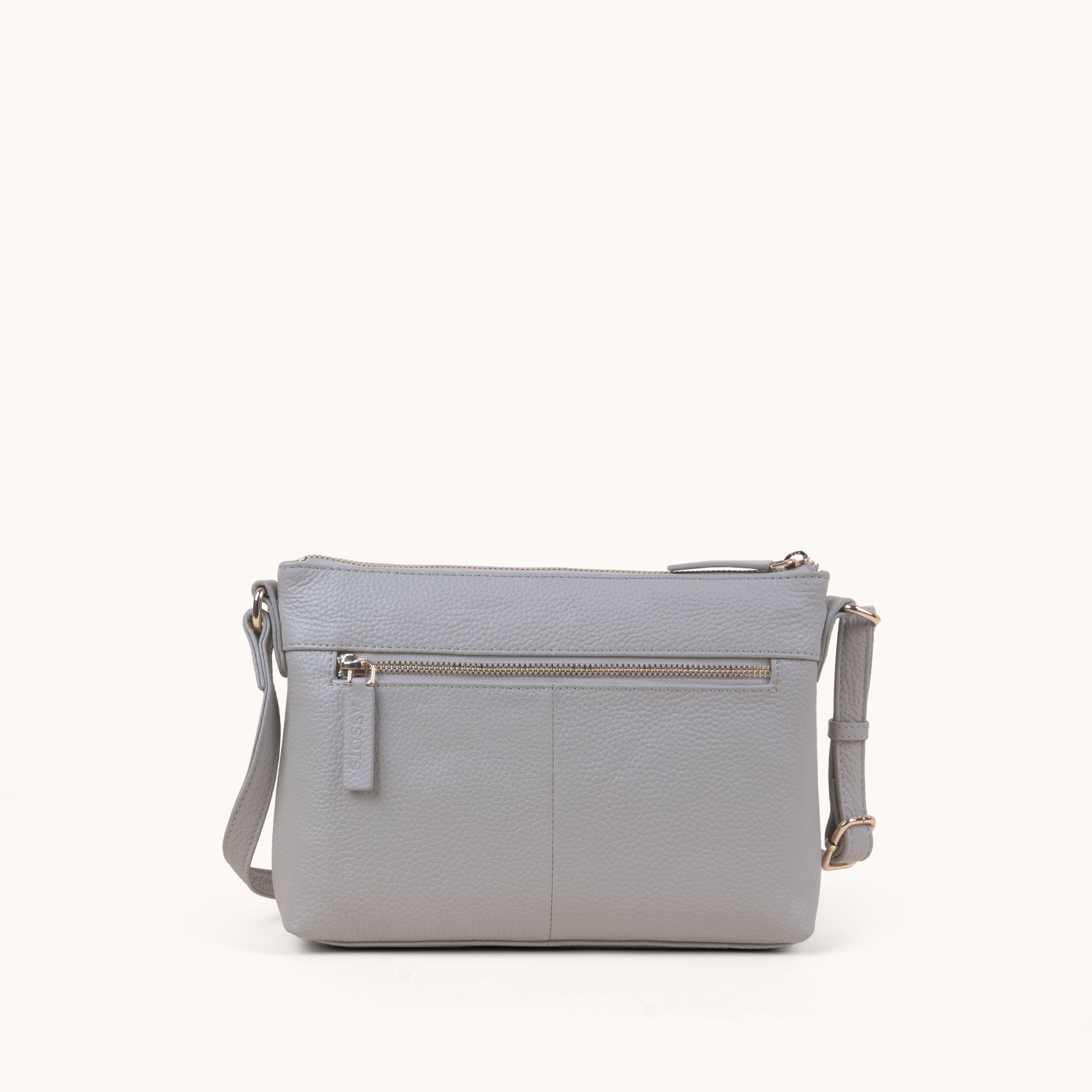 'BECKY' Fog Grey Pebble Grain Real Leather Crossbody Bag