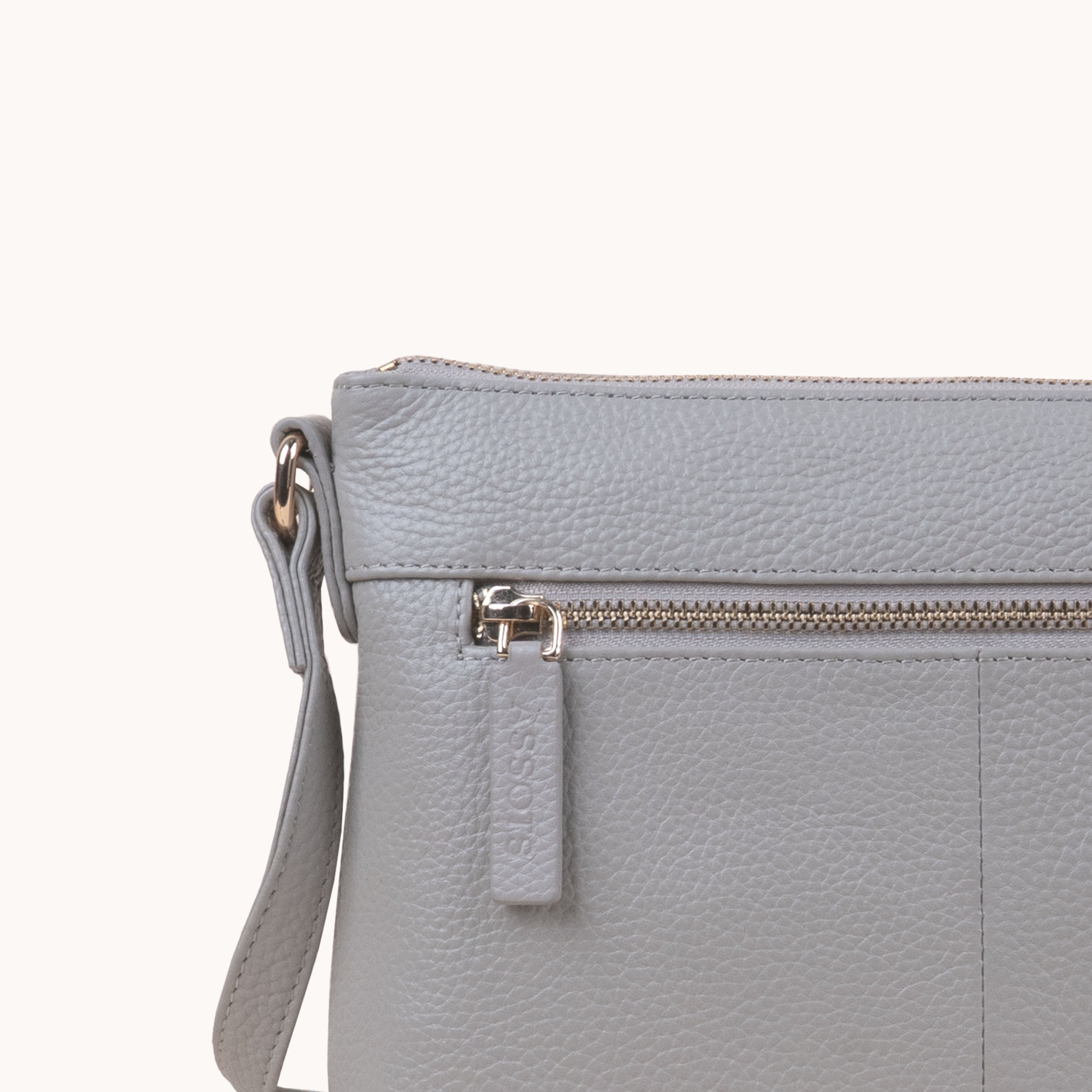 'BECKY' Fog Grey Pebble Grain Real Leather Crossbody Bag
