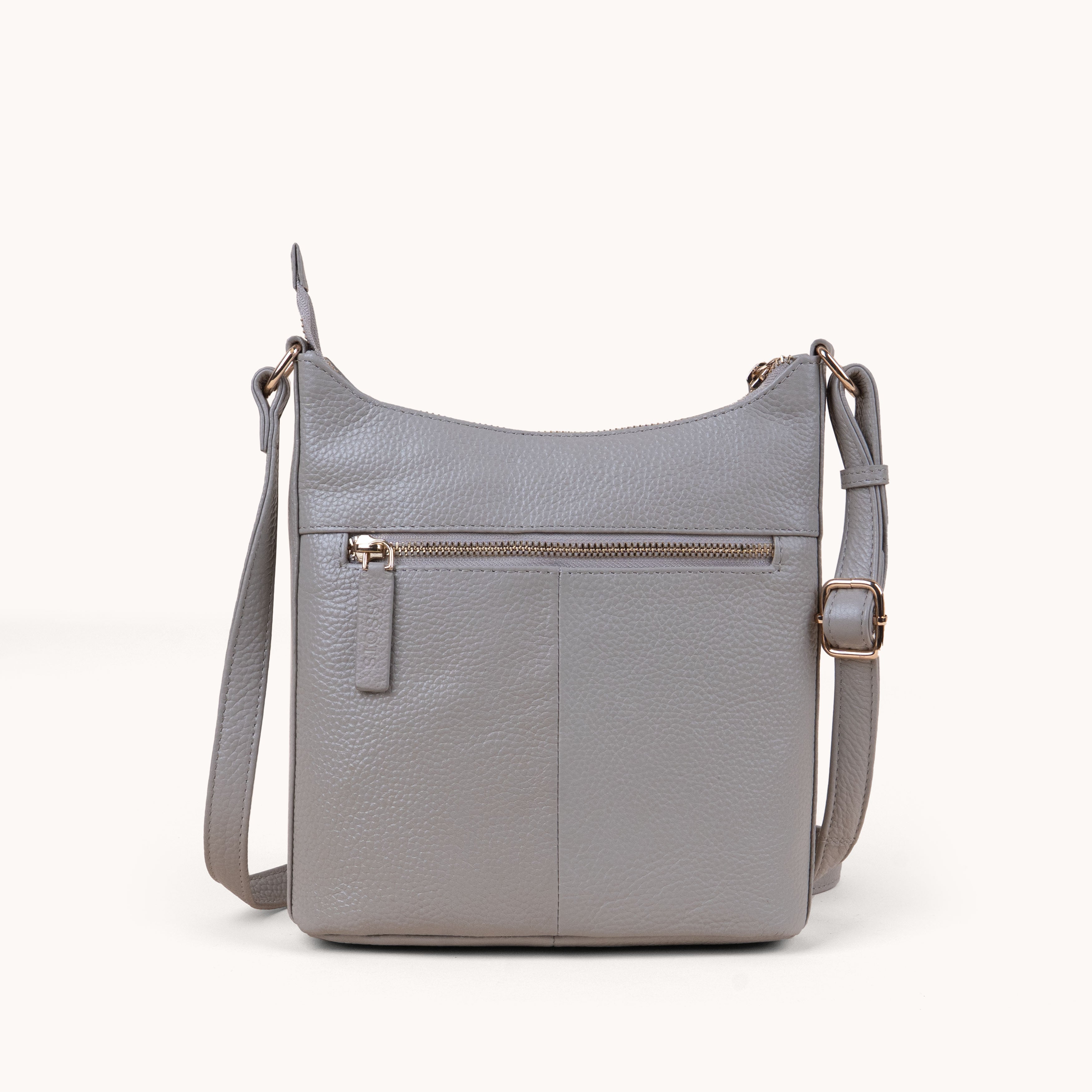 'SALLY' Fog Grey Pebble Grain Real Leather Crossbody Bag