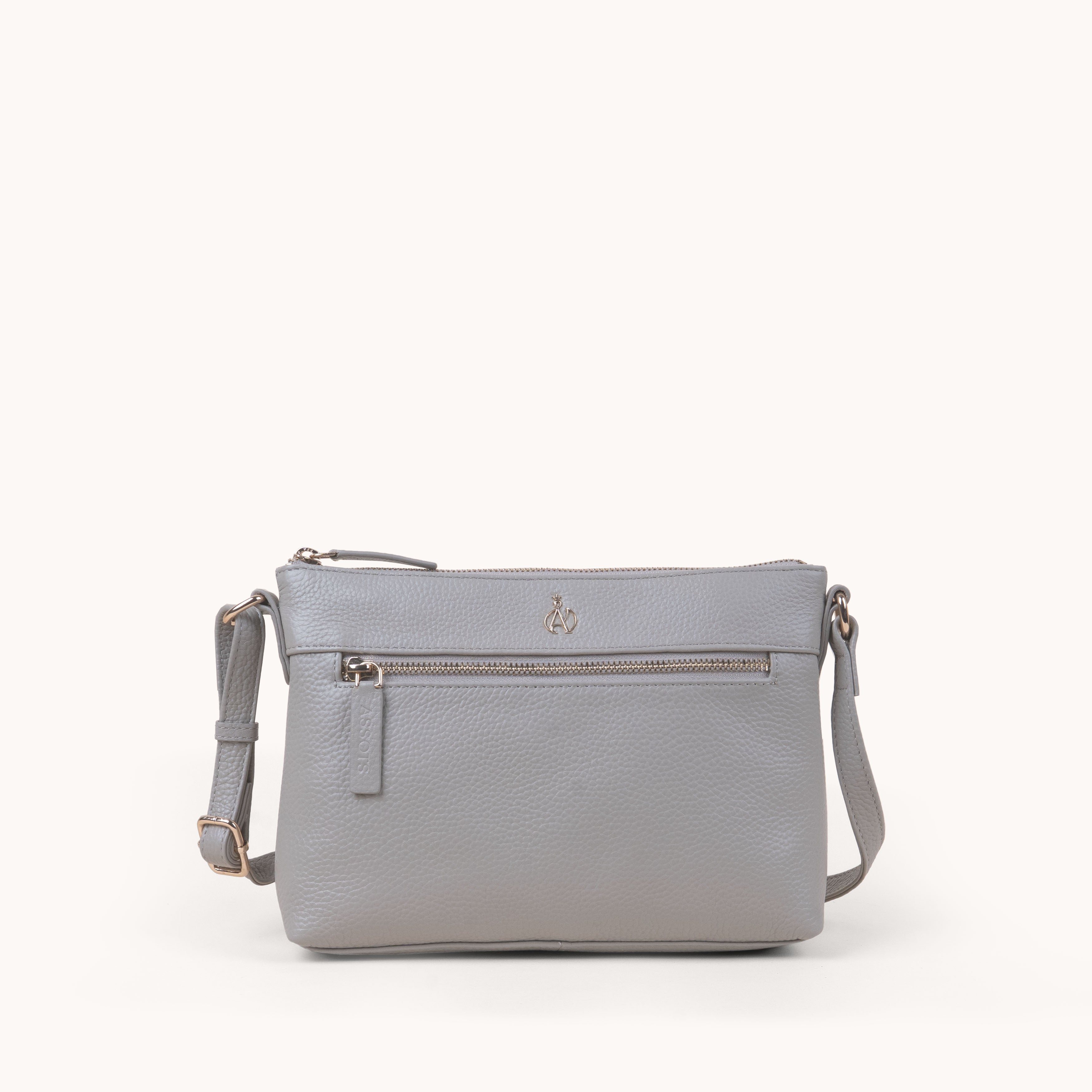 'BECKY' Fog Grey Pebble Grain Real Leather Crossbody Bag