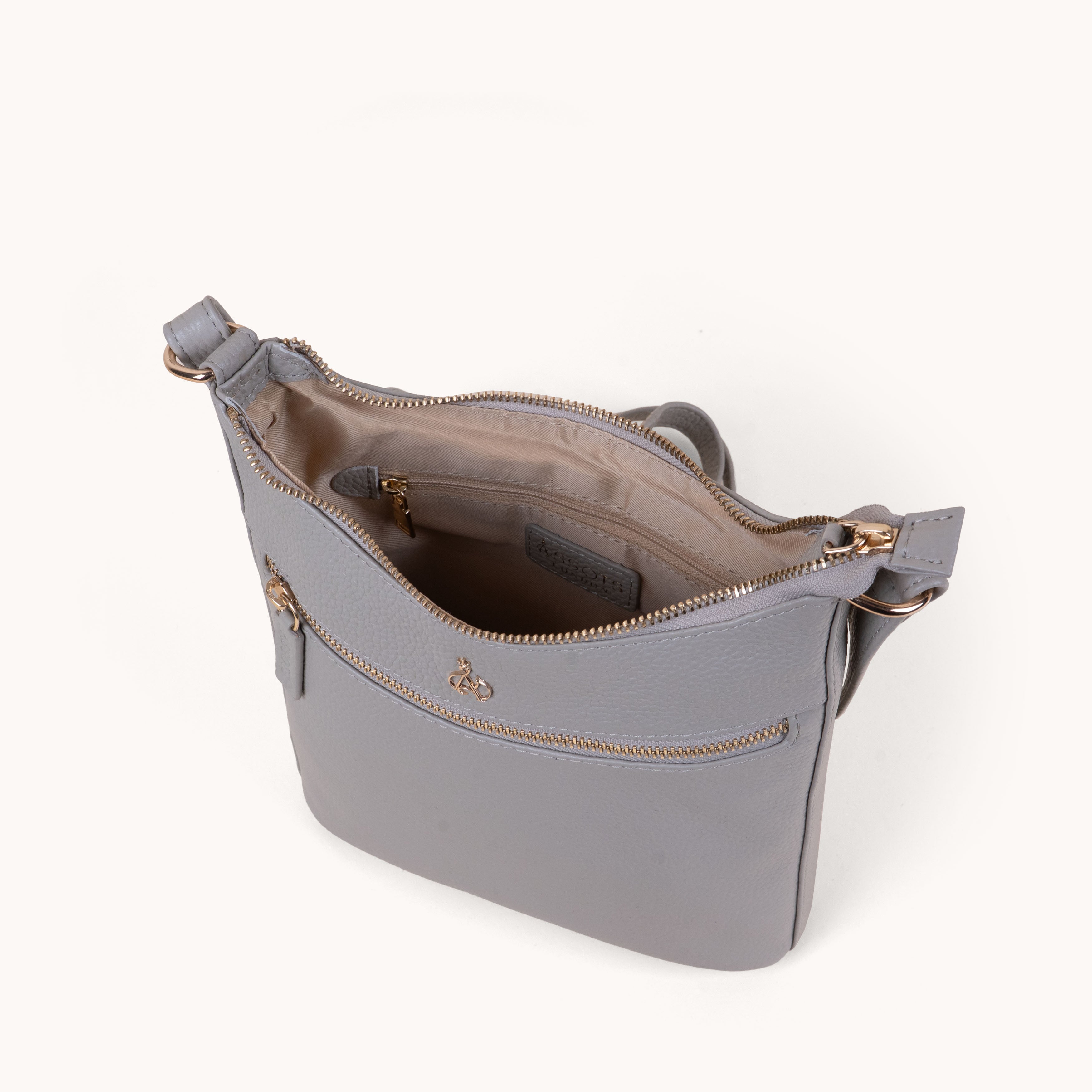 'SALLY' Fog Grey Pebble Grain Real Leather Crossbody Bag