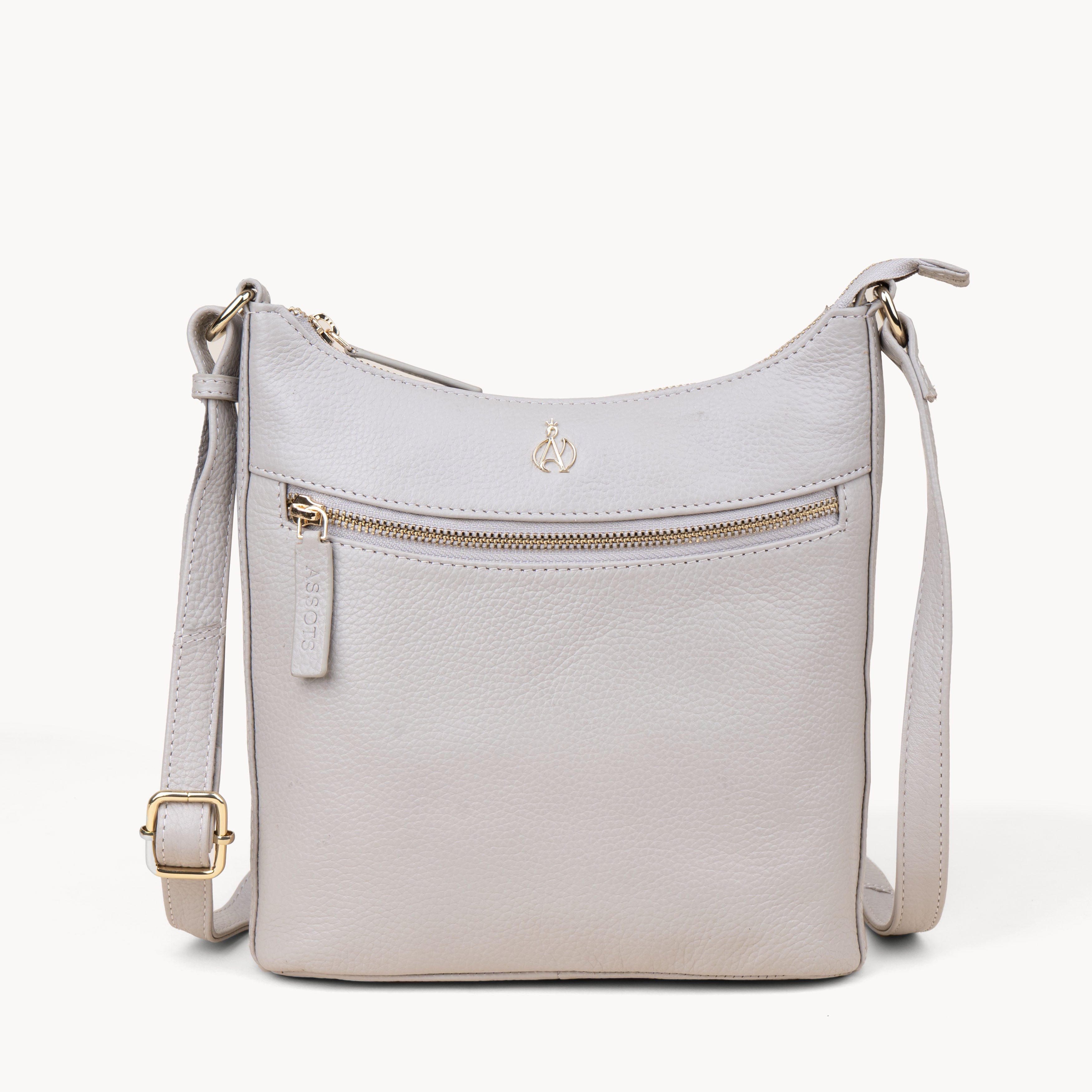 'SALLY' Ice Grey Pebble Grain Real Leather Crossbody Bag