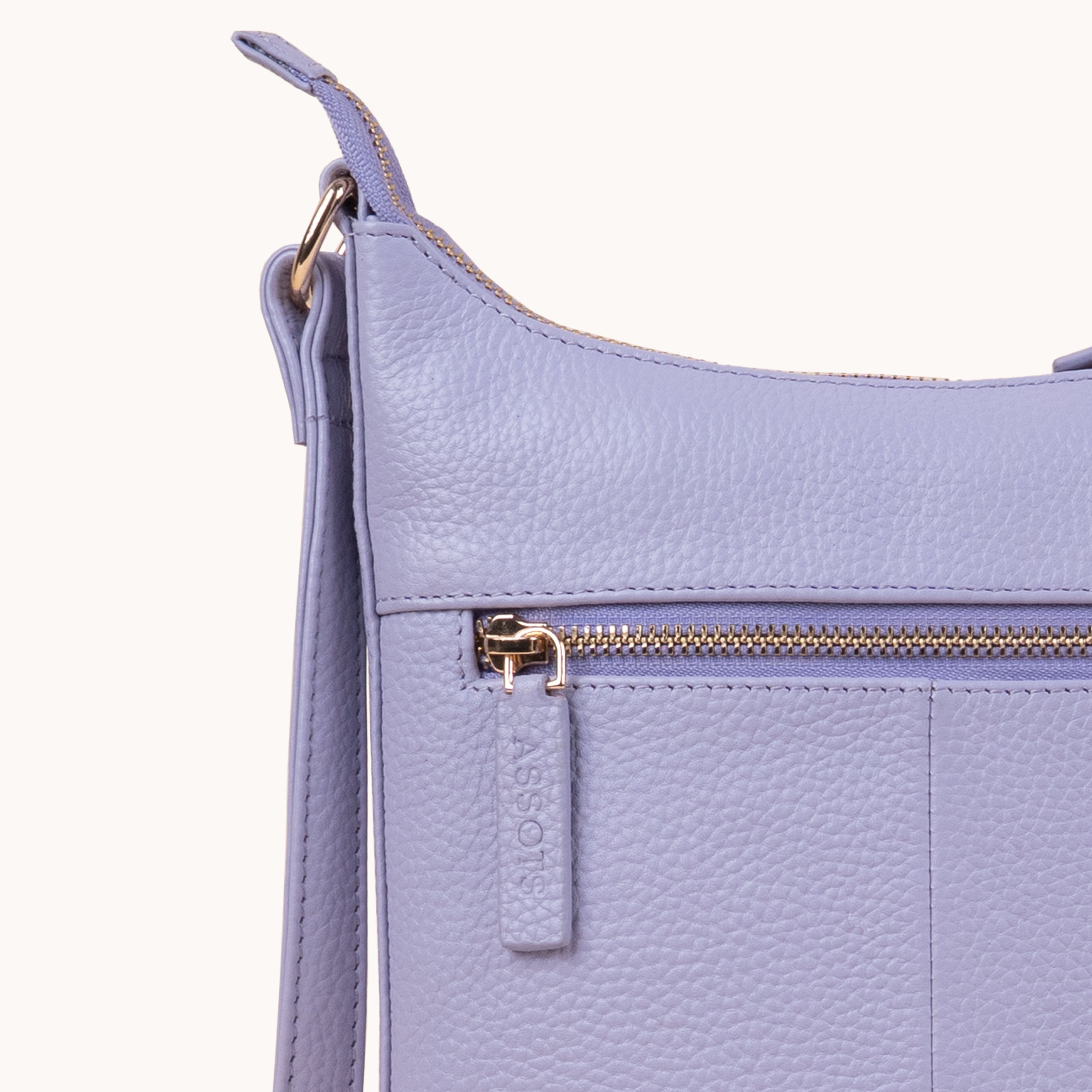 'SALLY' Lilac Pebble Grain Real Leather Crossbody Bag