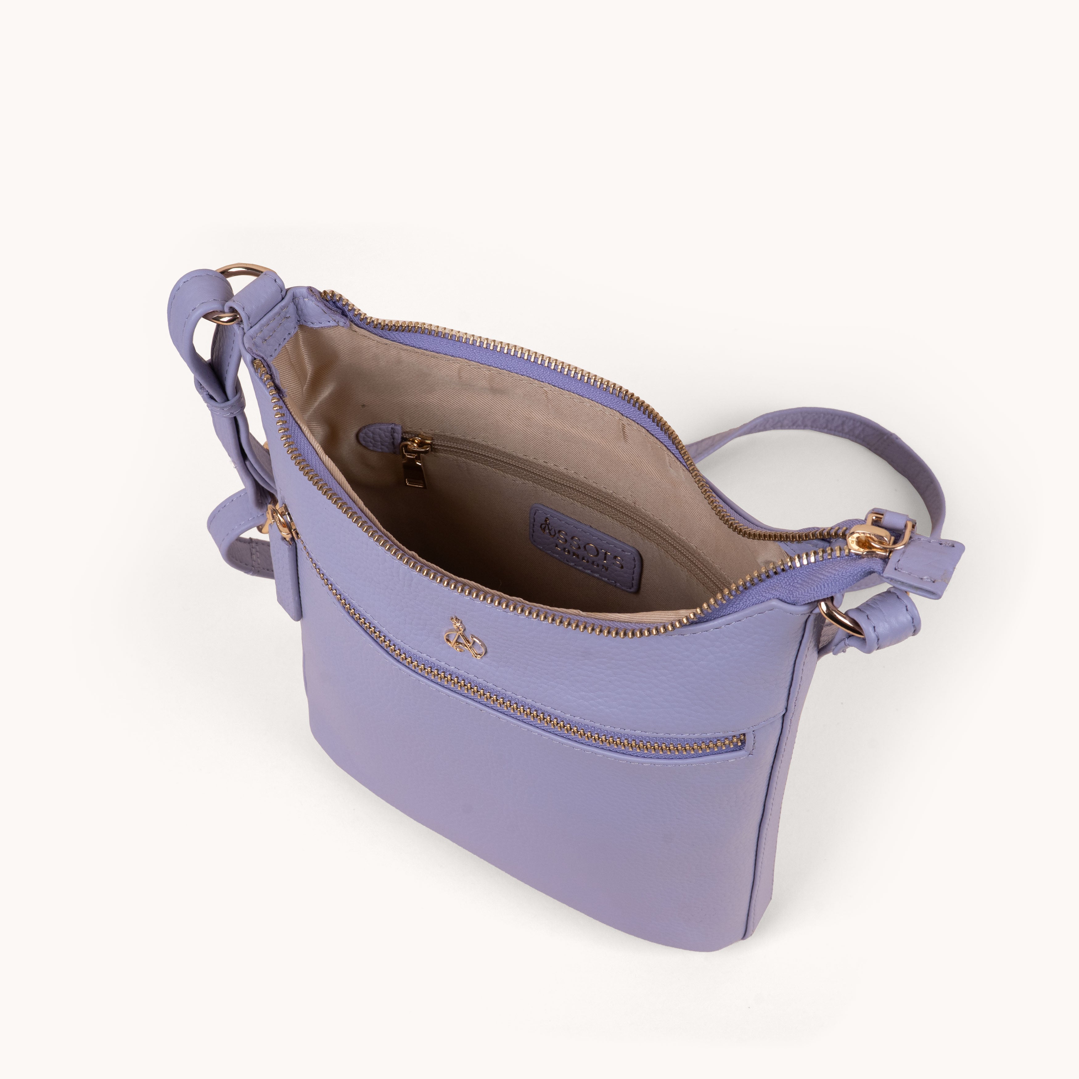 'SALLY' Lilac Pebble Grain Real Leather Crossbody Bag