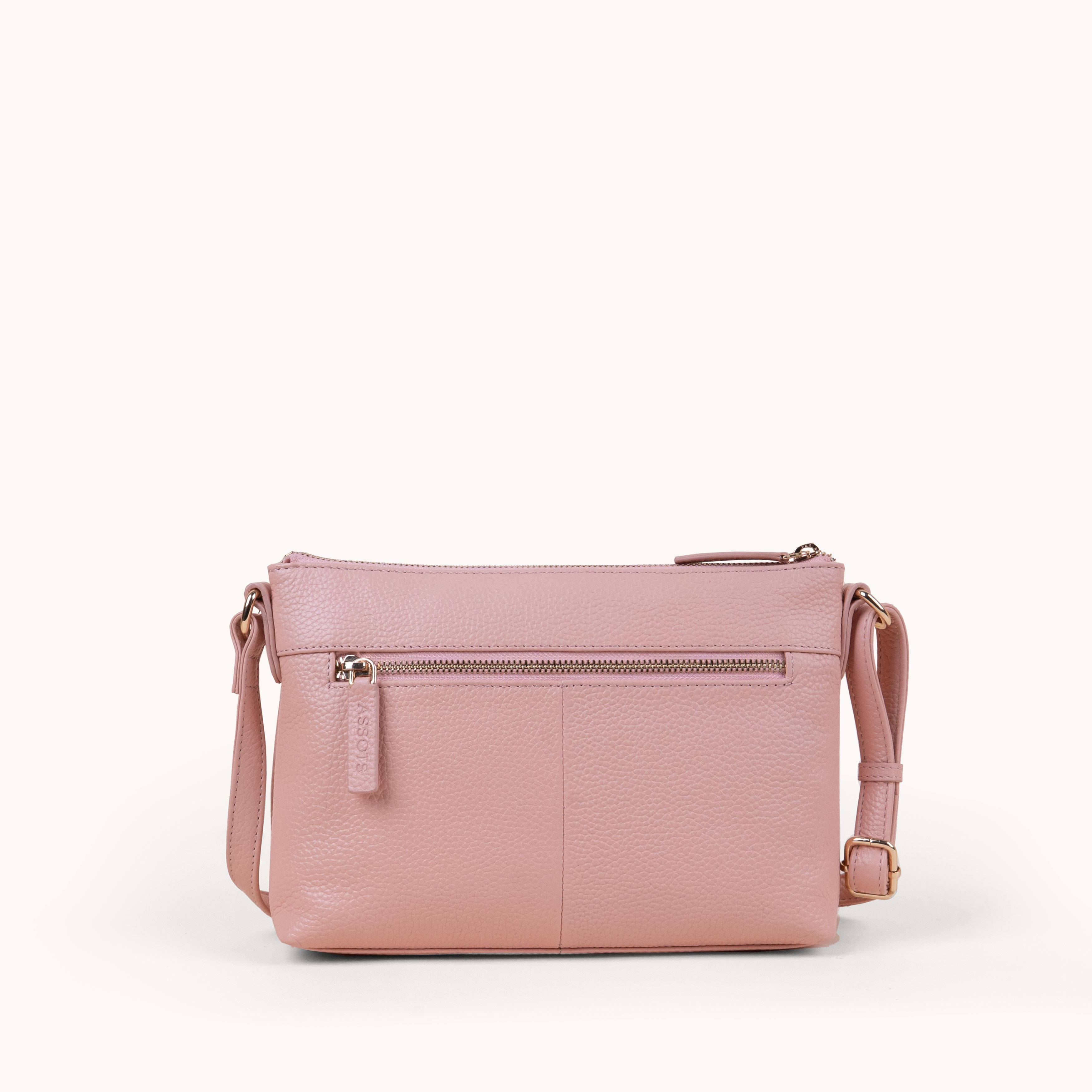 'BECKY' Peach Pebble Grain Real Leather Crossbody Bag