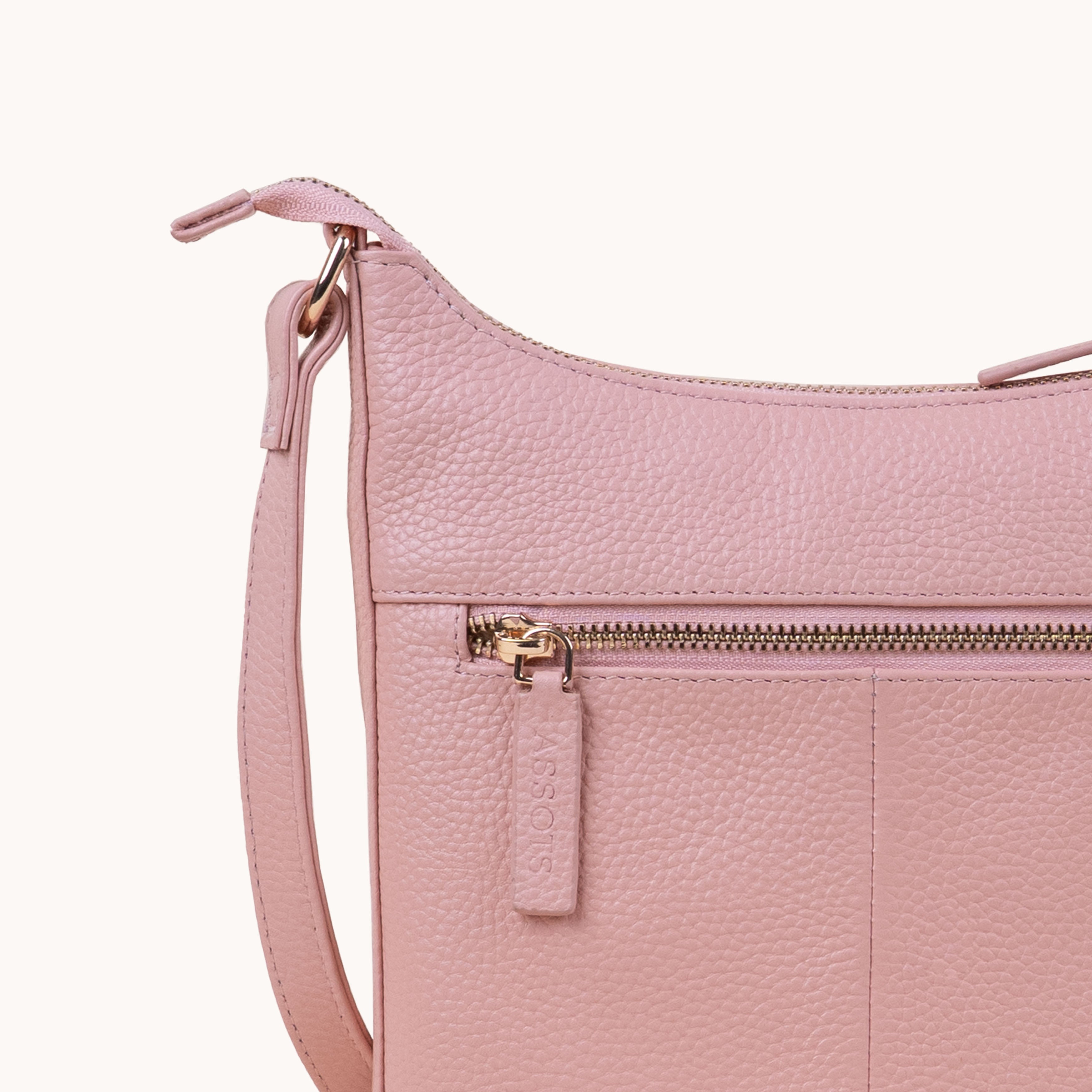 'SALLY' Peach Pebble Grain Real Leather Crossbody Bag
