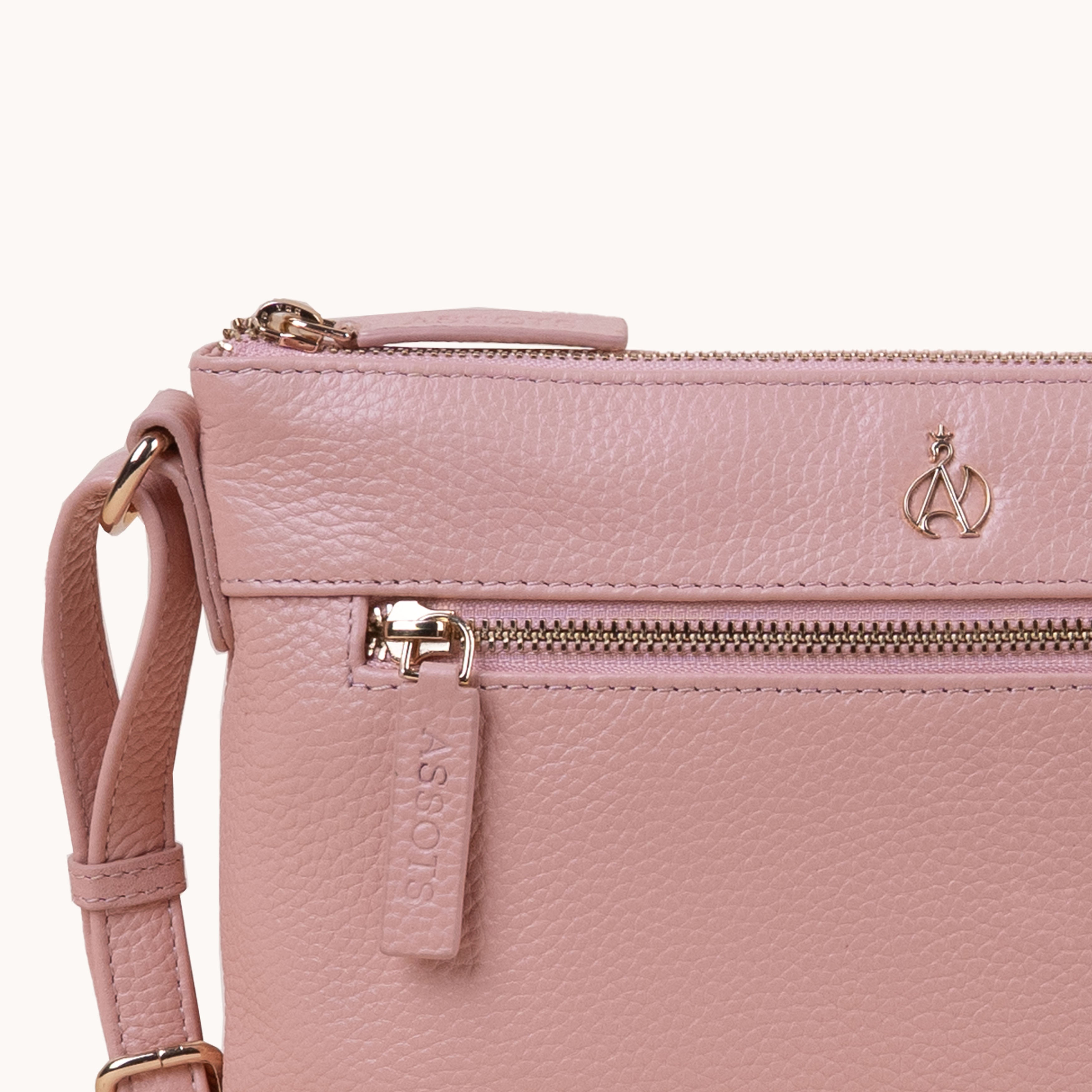 'BECKY' Peach Pebble Grain Real Leather Crossbody Bag