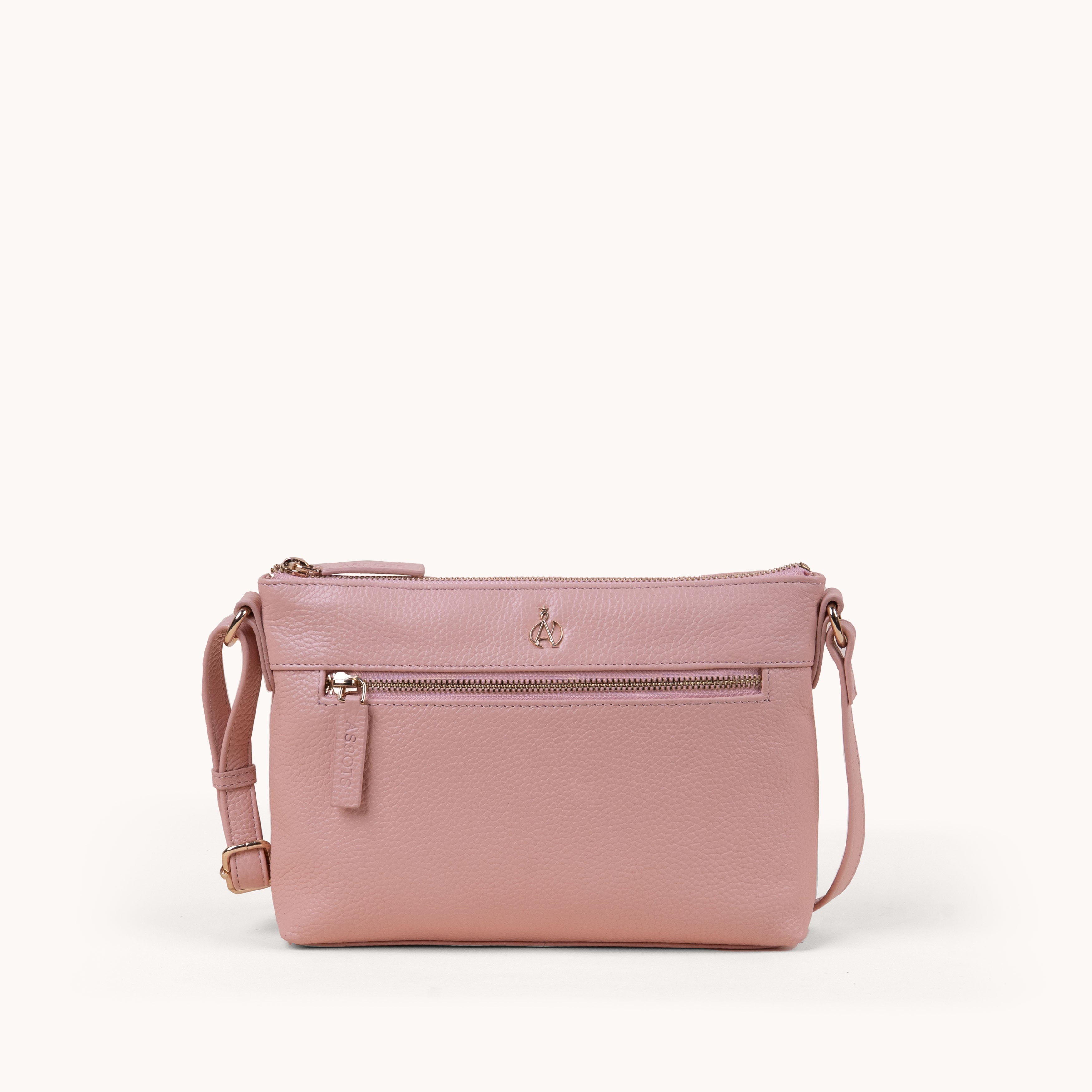 'BECKY' Peach Pebble Grain Real Leather Crossbody Bag