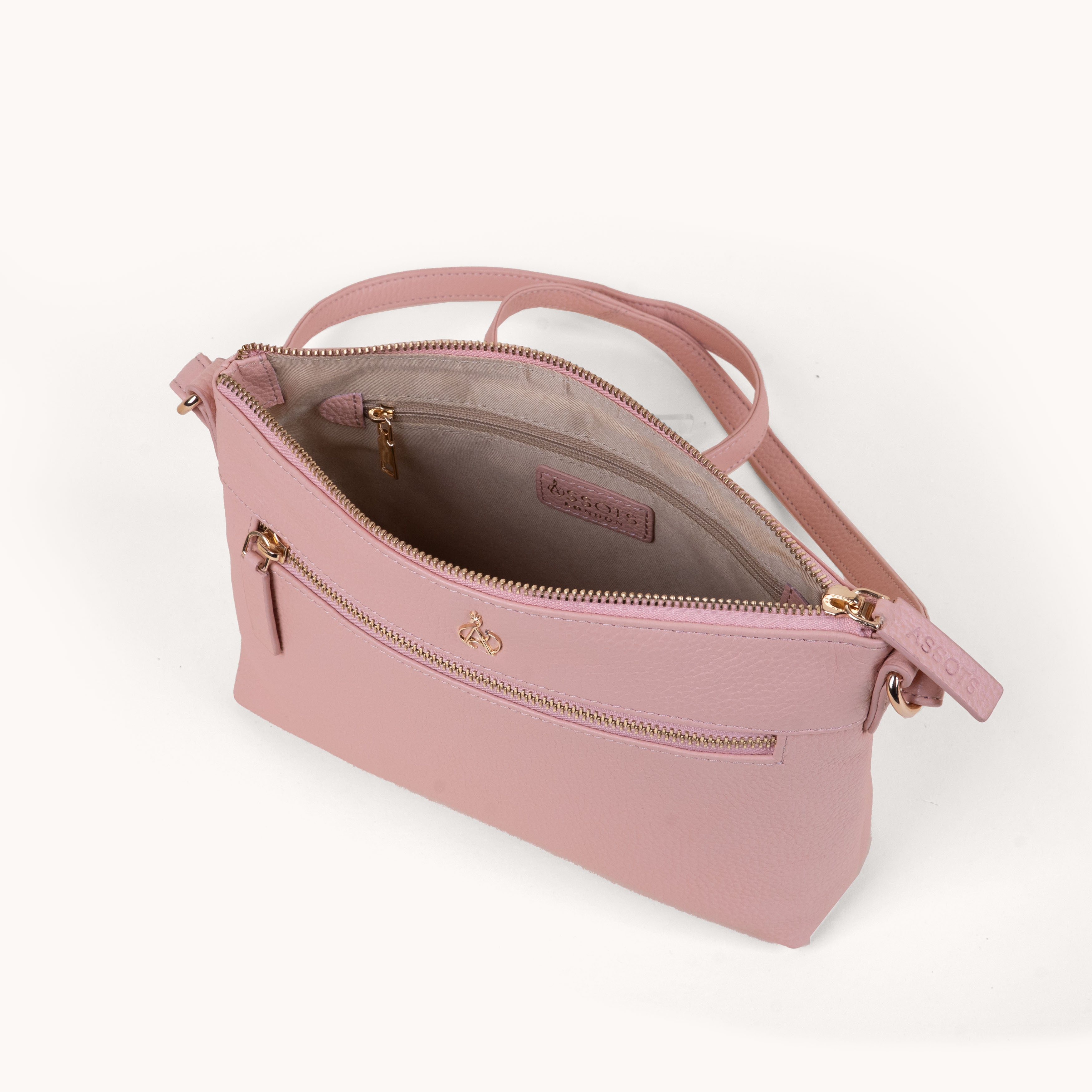 'BECKY' Peach Pebble Grain Real Leather Crossbody Bag