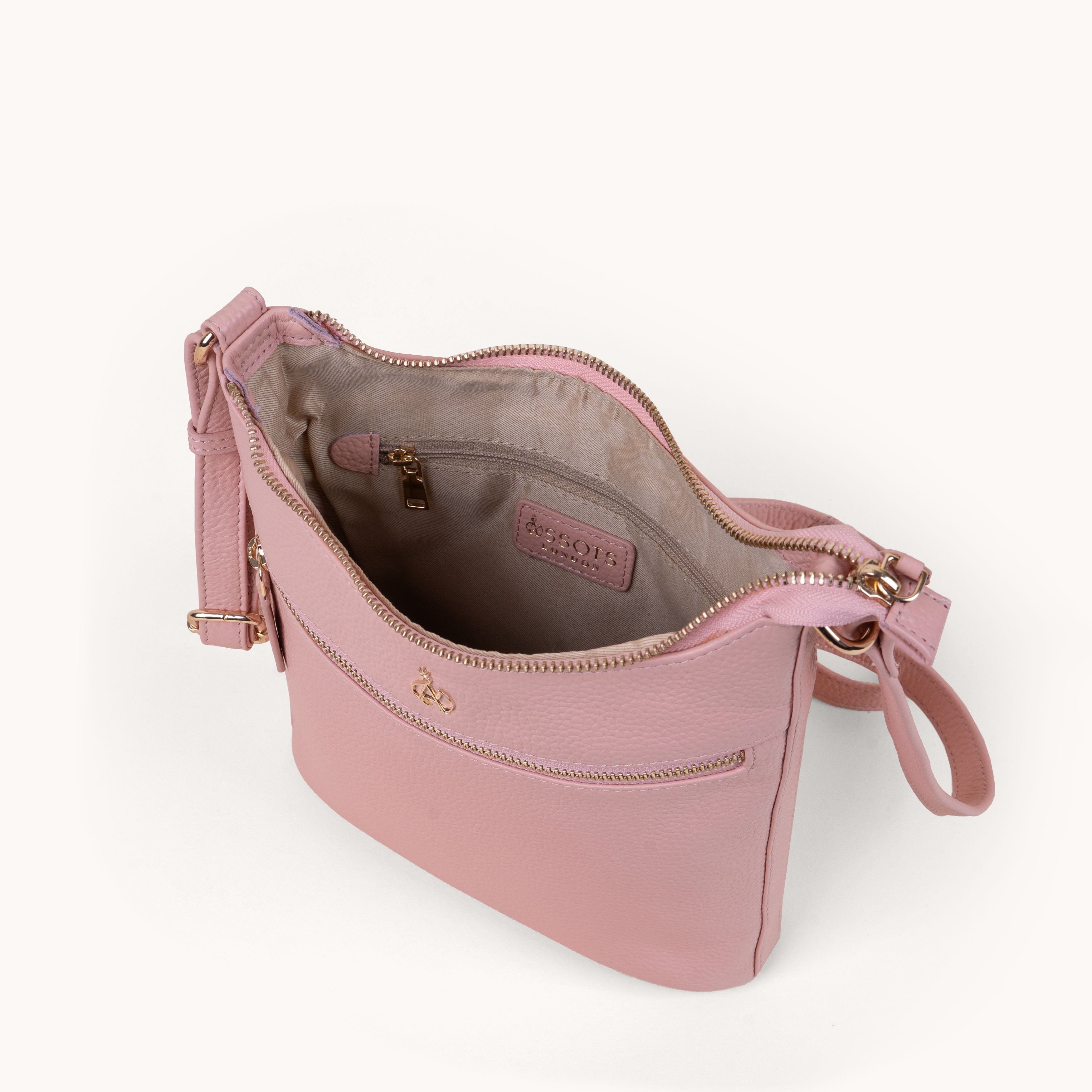 'SALLY' Peach Pebble Grain Real Leather Crossbody Bag