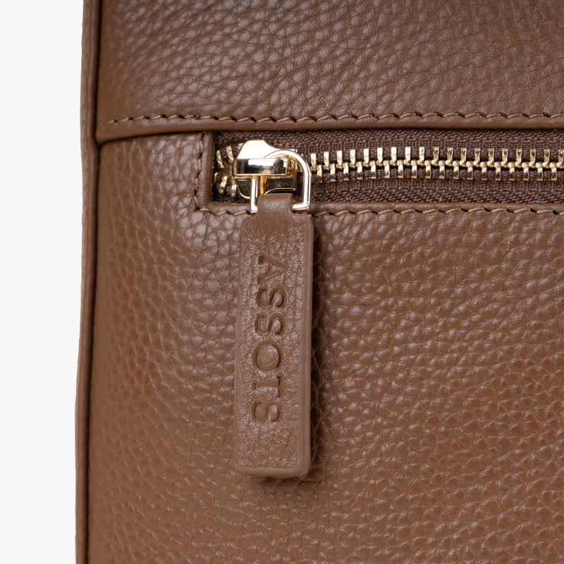 'SALLY' Tan Pebble Grain Real Leather Crossbody Bag