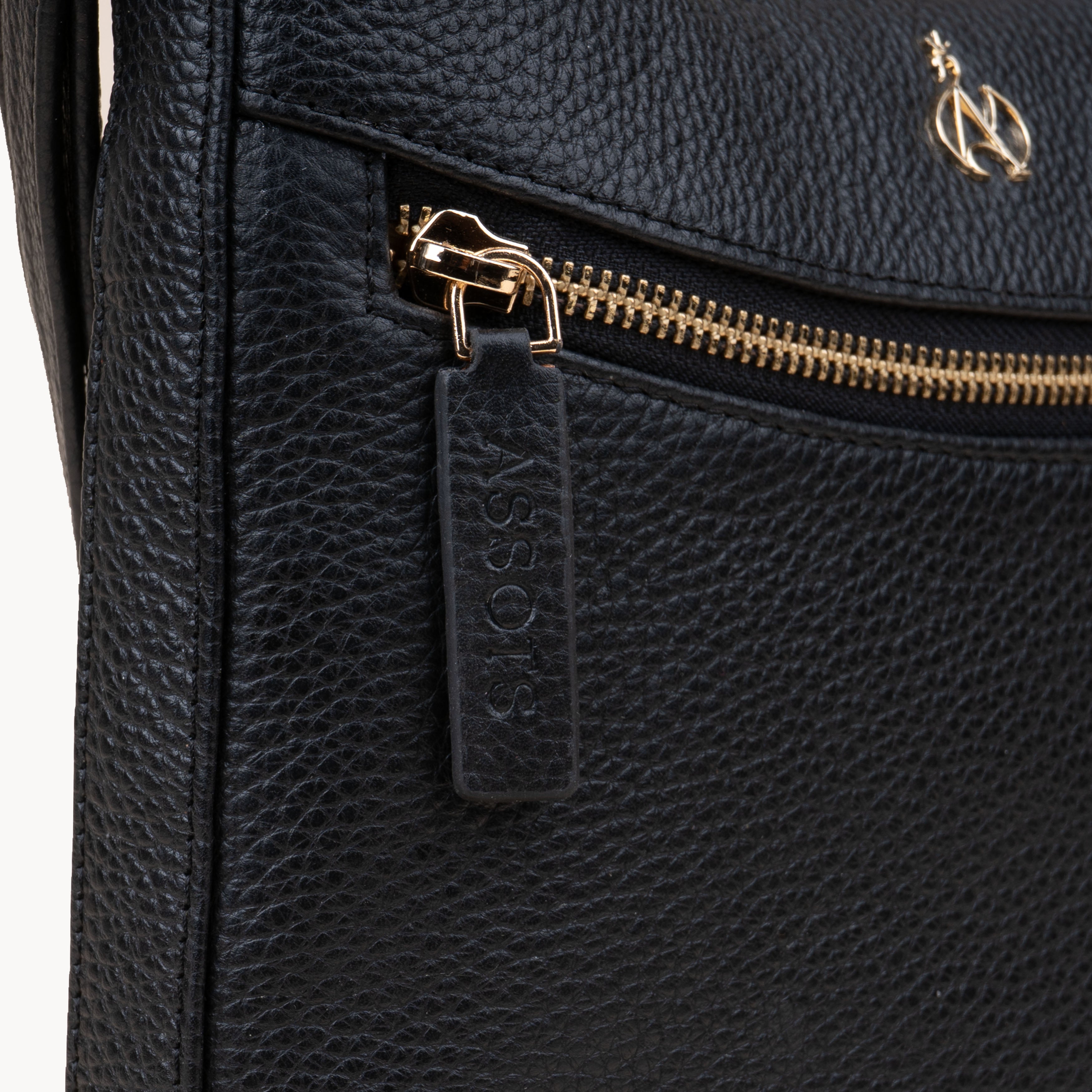 'SALLY' Black Pebble Grain Real Leather Crossbody Bag