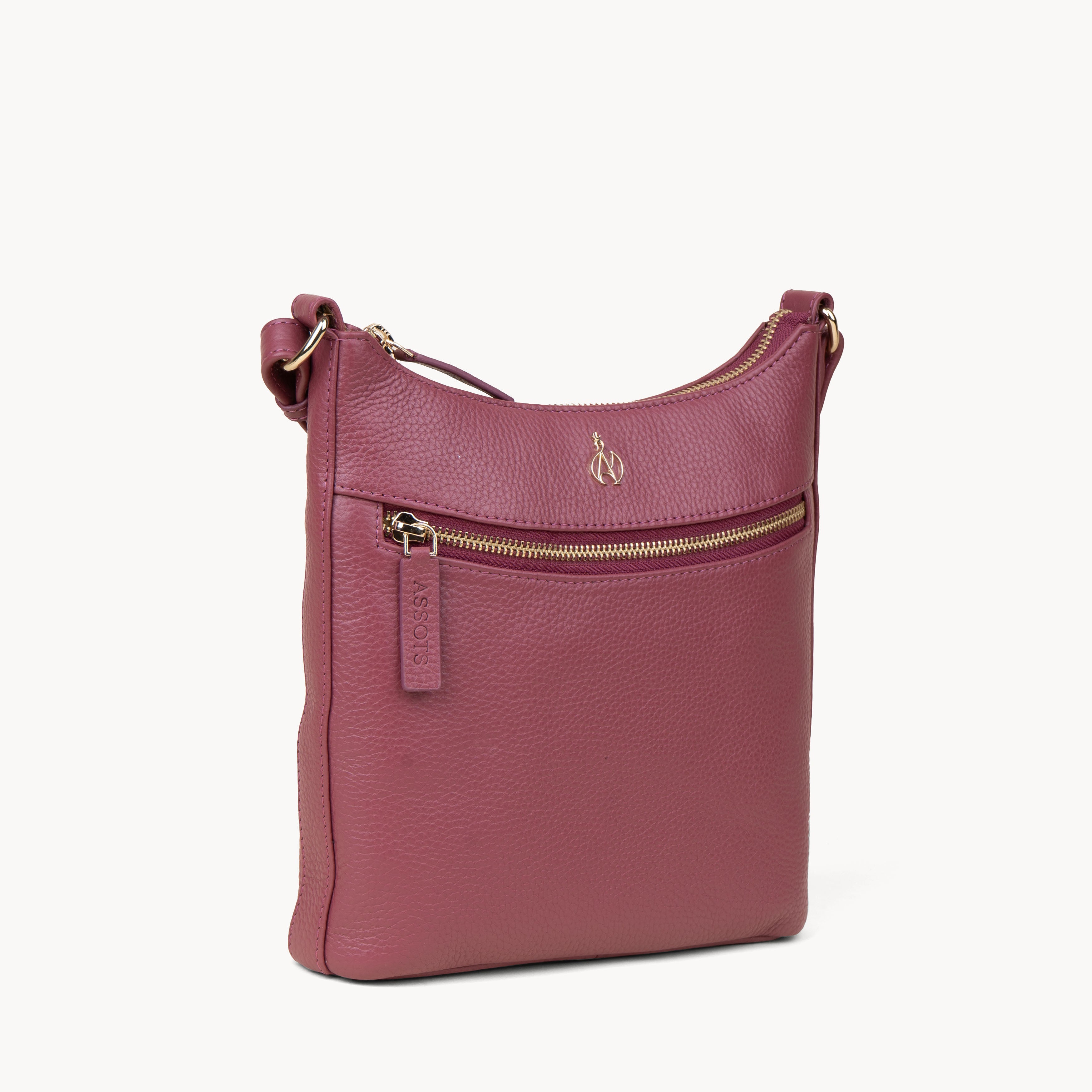 'SALLY' Carmine Pink Pebble Grain Real Leather Crossbody Bag
