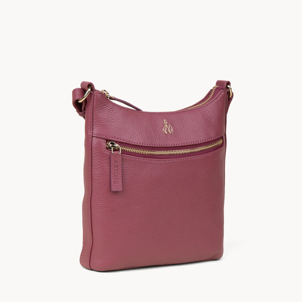 'SALLY' Carmine Pink Pebble Grain Real Leather Crossbody Bag