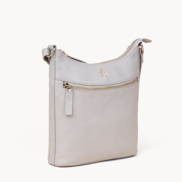 'SALLY' Ice Grey Pebble Grain Real Leather Crossbody Bag