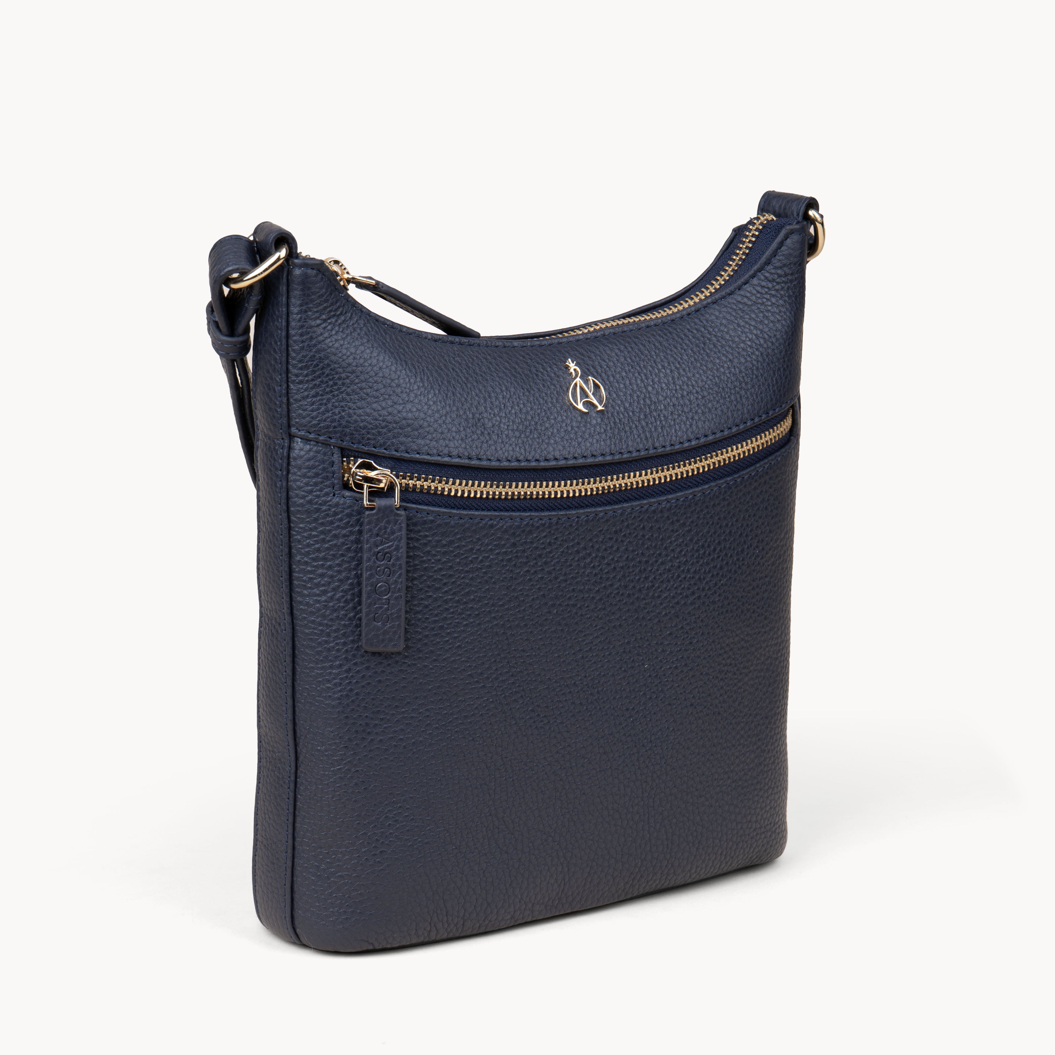 'SALLY' Navy Pebble Grain Real Leather Crossbody Bag