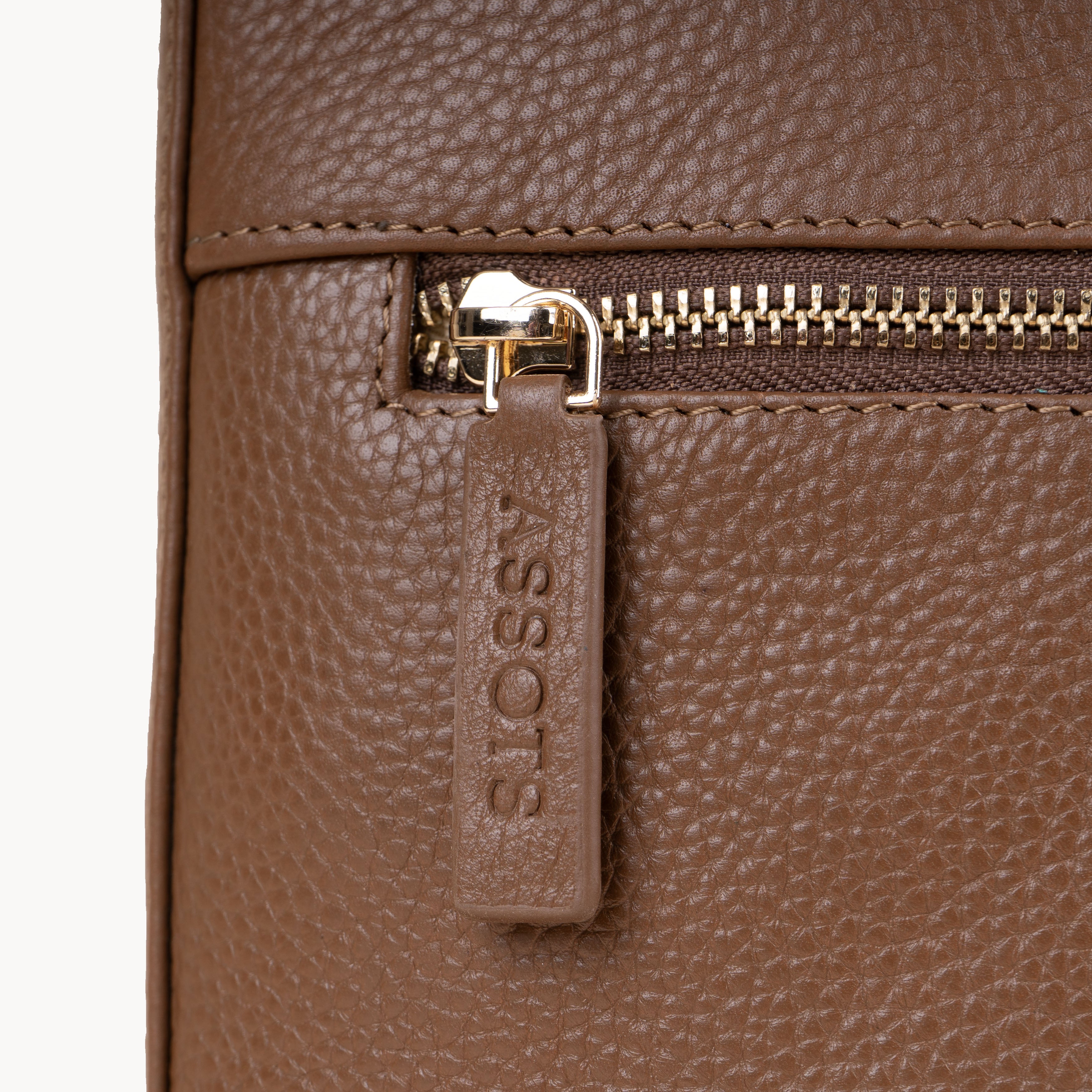 'SALLY' Tan Pebble Grain Real Leather Crossbody Bag