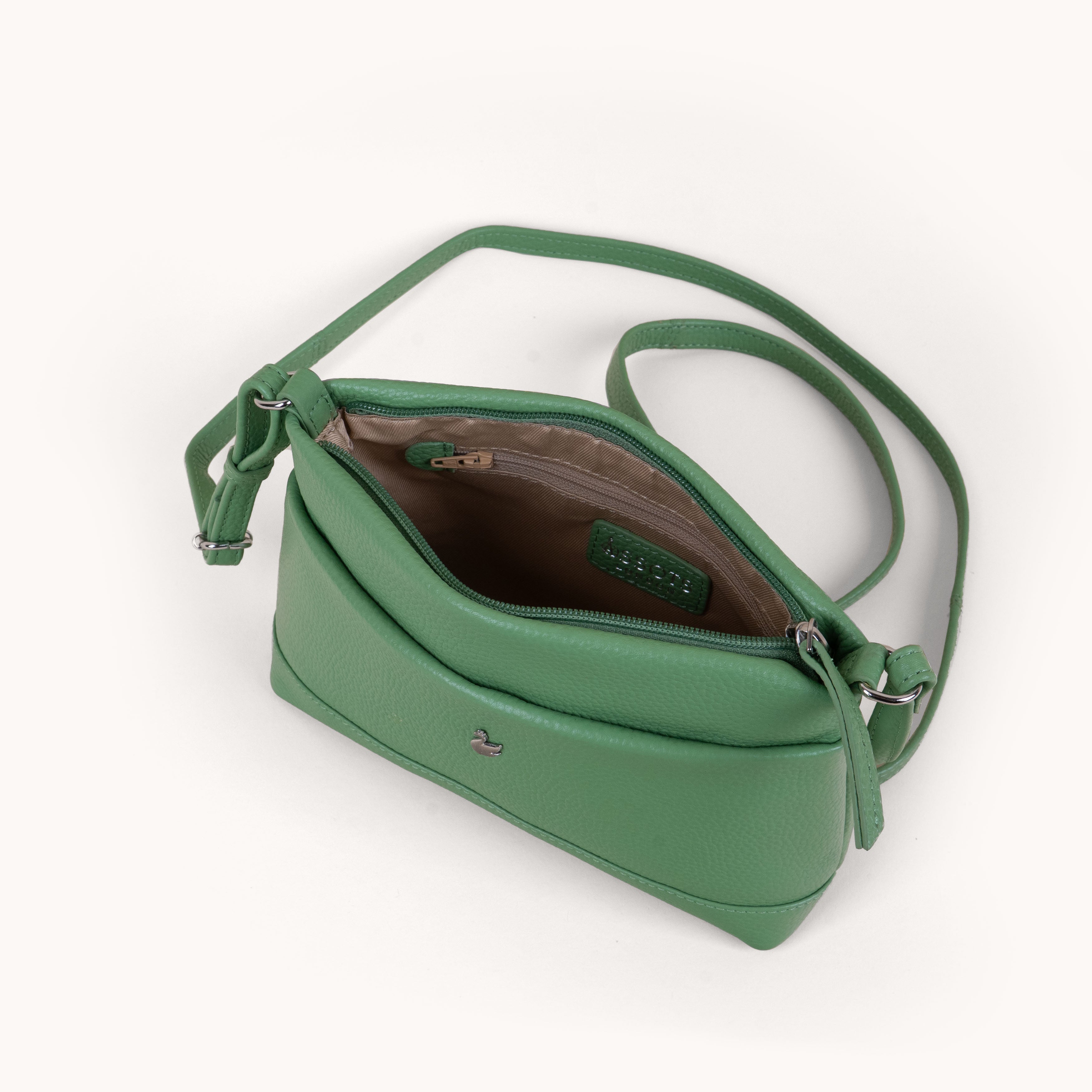 'SANDRA' Matcha Green Pebble Grain Real Leather Crossbody Bag