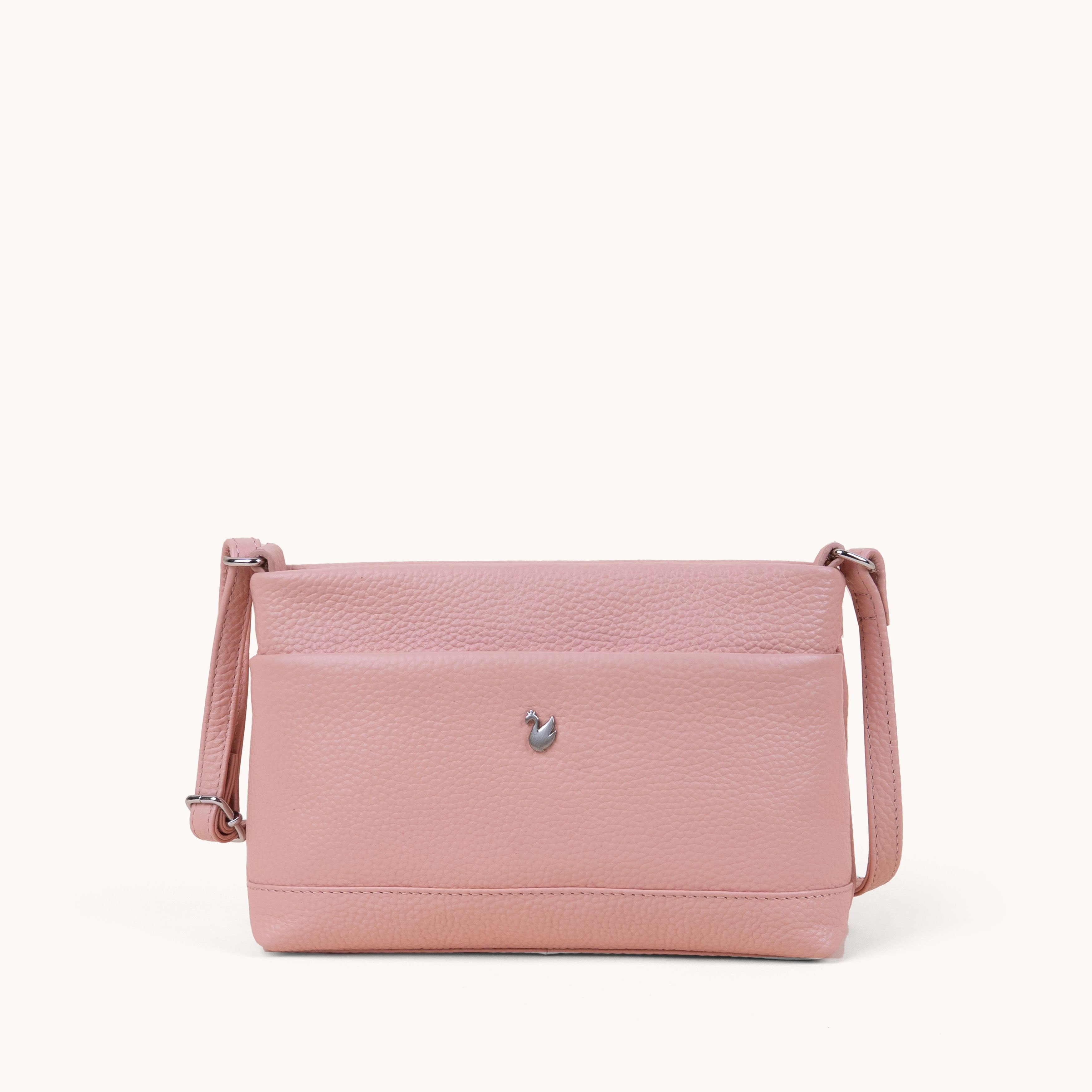 'SANDRA' Peach Pebble Grain Real Leather Crossbody Bag