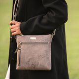 'RUE' Distressed Grey Real Leather Crossbody Bag