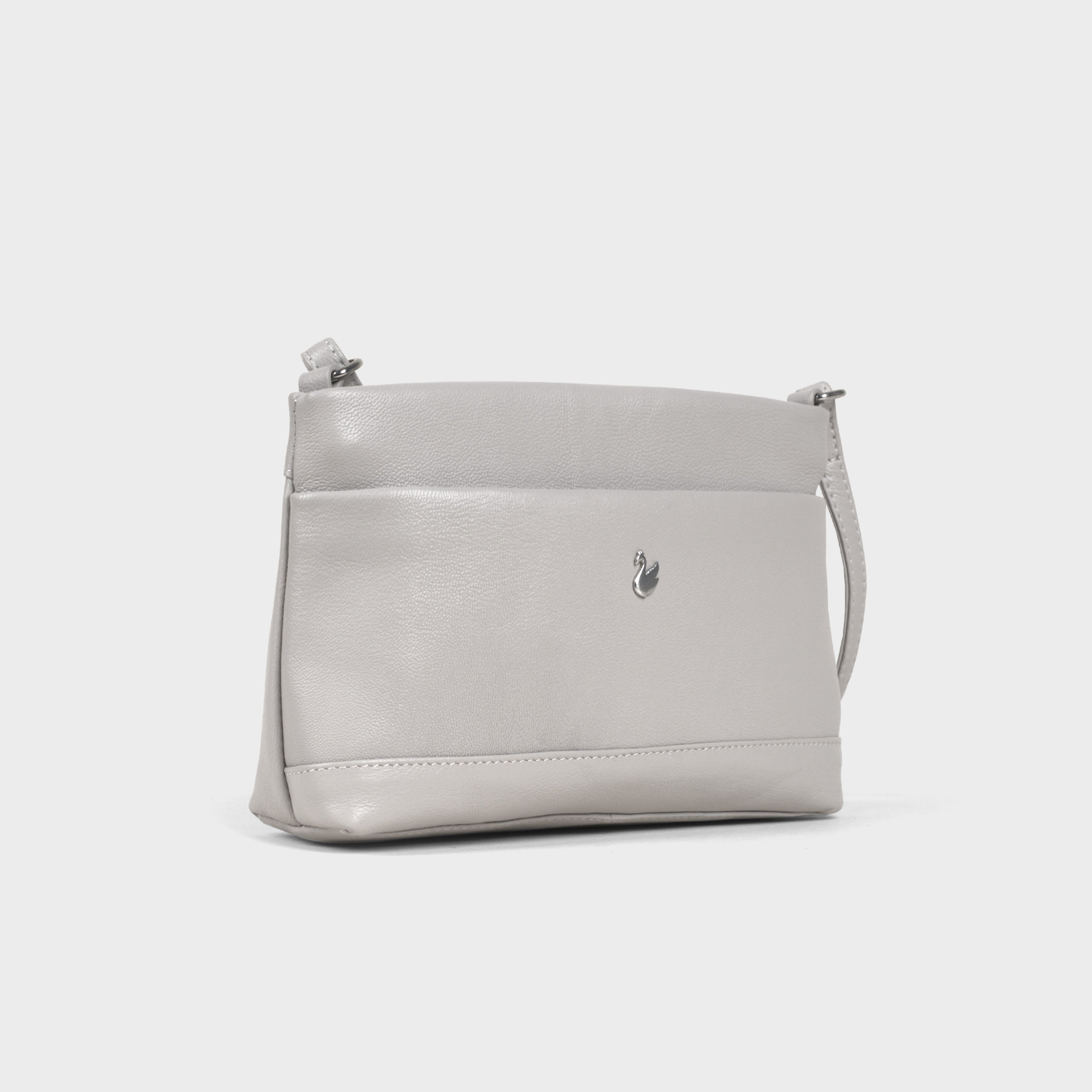 'SANDRA' Ice Grey Soft Nappa Full Grain Real Leather Crossbody Bag