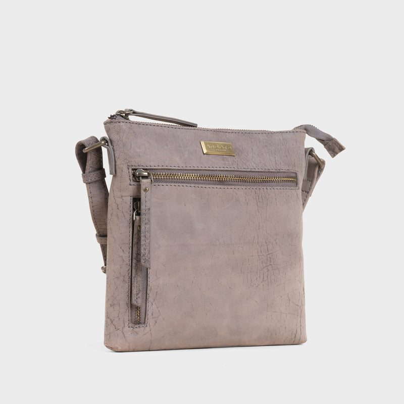 'RUE' Distressed Grey Real Leather Crossbody Bag