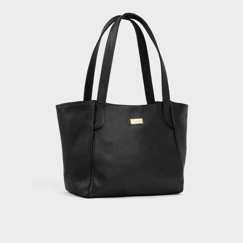 'URBAN TOTE' Black Pebble Grain Real Leather Work Tote Bag