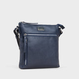 'RUE' Navy Pebble Grain Real Leather Crossbody Bag