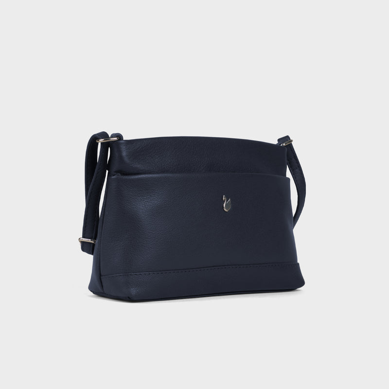 'SANDRA' Navy Soft Nappa Full Grain Real Leather Crossbody Bag