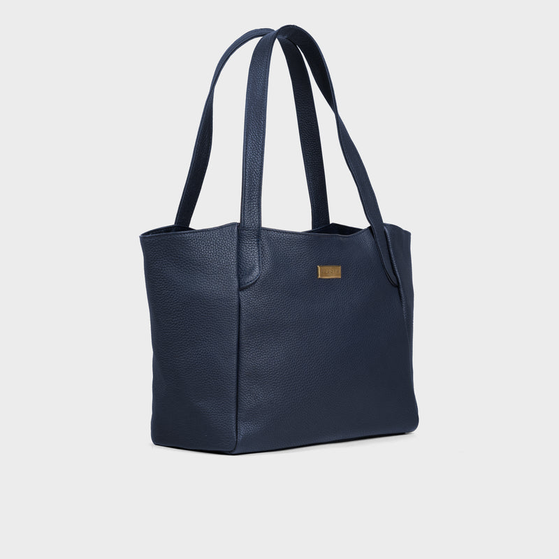 'URBAN TOTE' Navy Pebble Grain Real Leather Work Tote Bag