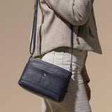 'SANDRA' Navy Soft Nappa Full Grain Real Leather Crossbody Bag