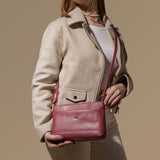 'SANDRA' Carmine Pink Soft Nappa Full Grain Real Leather Crossbody Bag