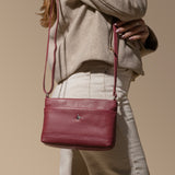 'SANDRA' Carmine Pink Soft Nappa Full Grain Real Leather Crossbody Bag