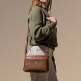 'SANDRA' Tan Soft Nappa Full Grain Real Leather Crossbody Bag