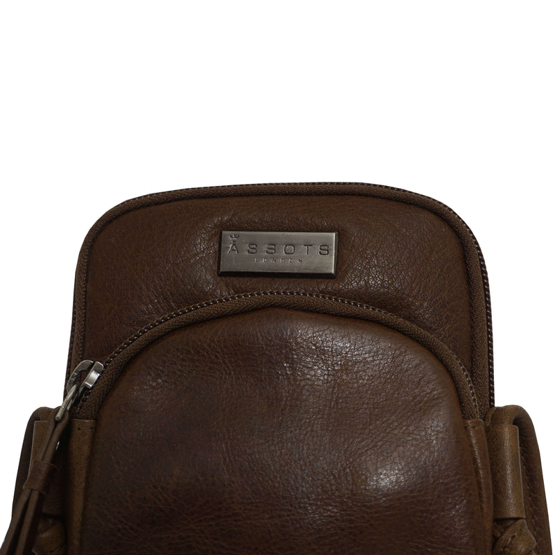 'SARAH' Tan Vintage Natural Grain Leather Mini Crossbody Bag