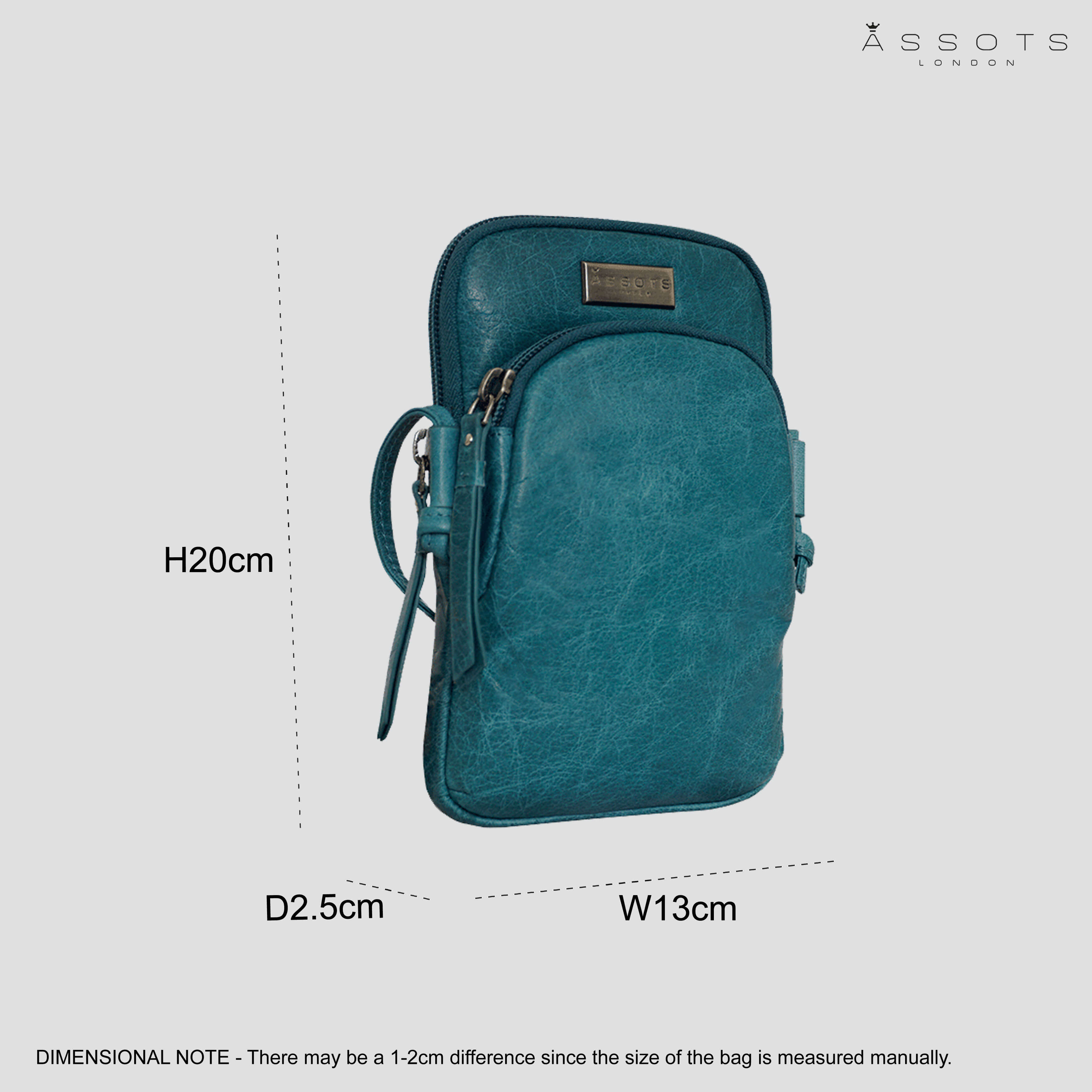 'SARAH' Ocean Blue Vintage Natural Grain Leather Mini Crossbody Bag