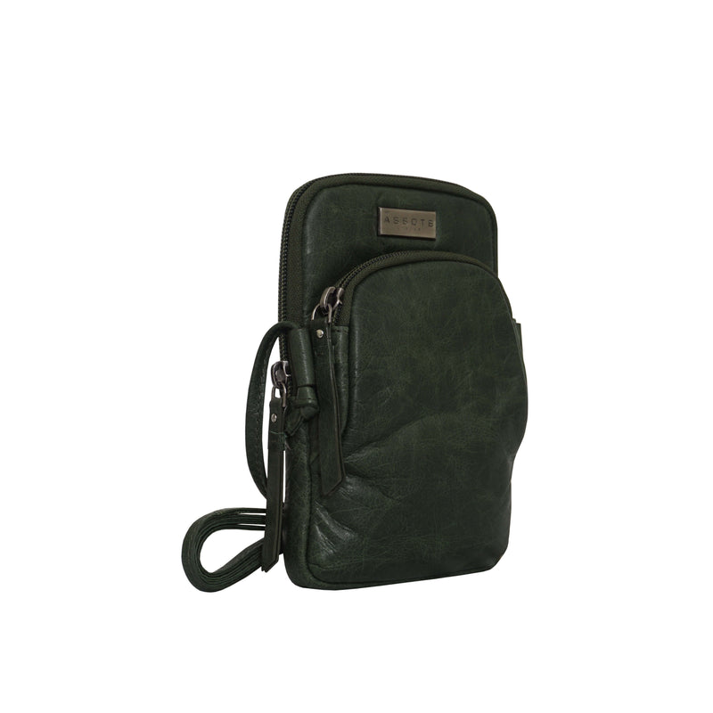 'SARAH' Tree Top Green Vintage Natural Grain Leather Mini Crossbody Bag